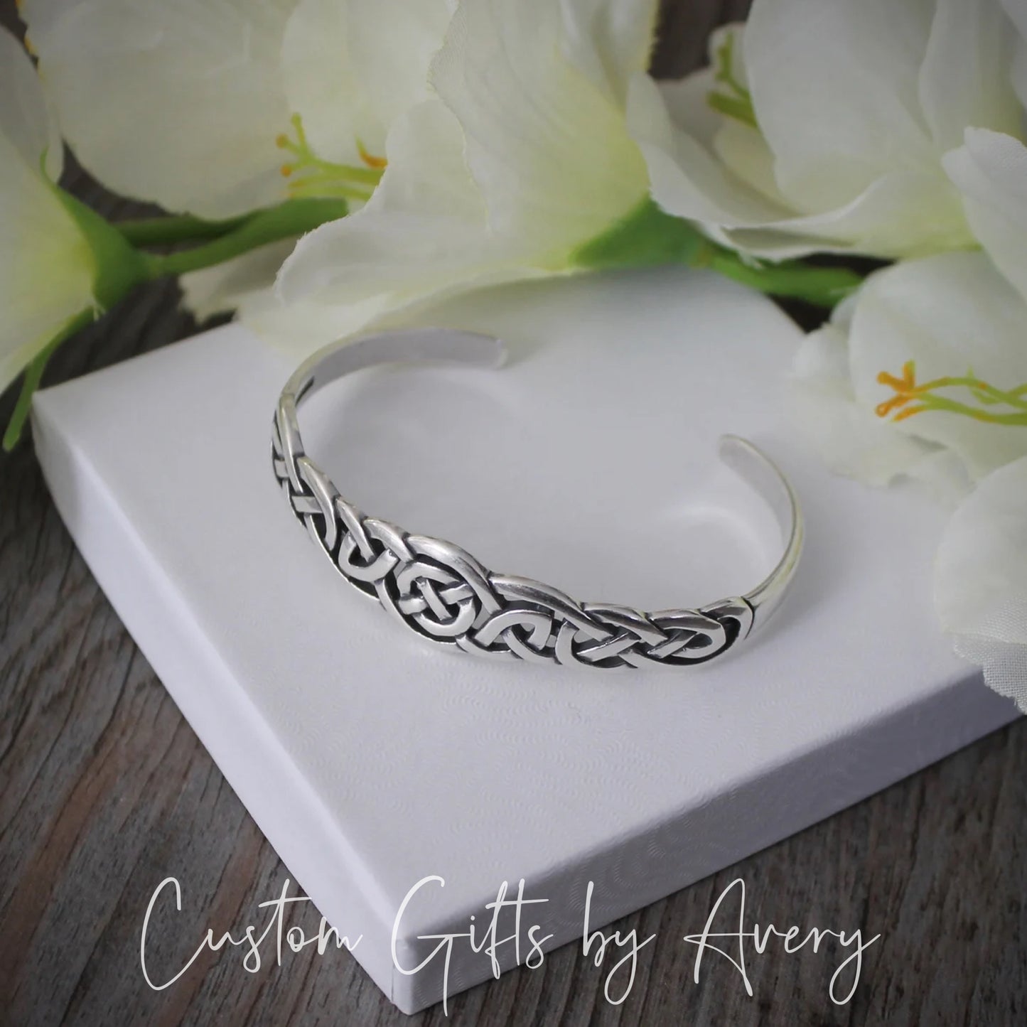 Solid Sterling Silver Adjustable Celtic Cuff Bracelet