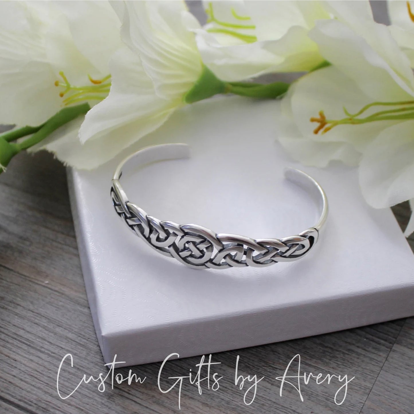 Solid Sterling Silver Adjustable Celtic Cuff Bracelet