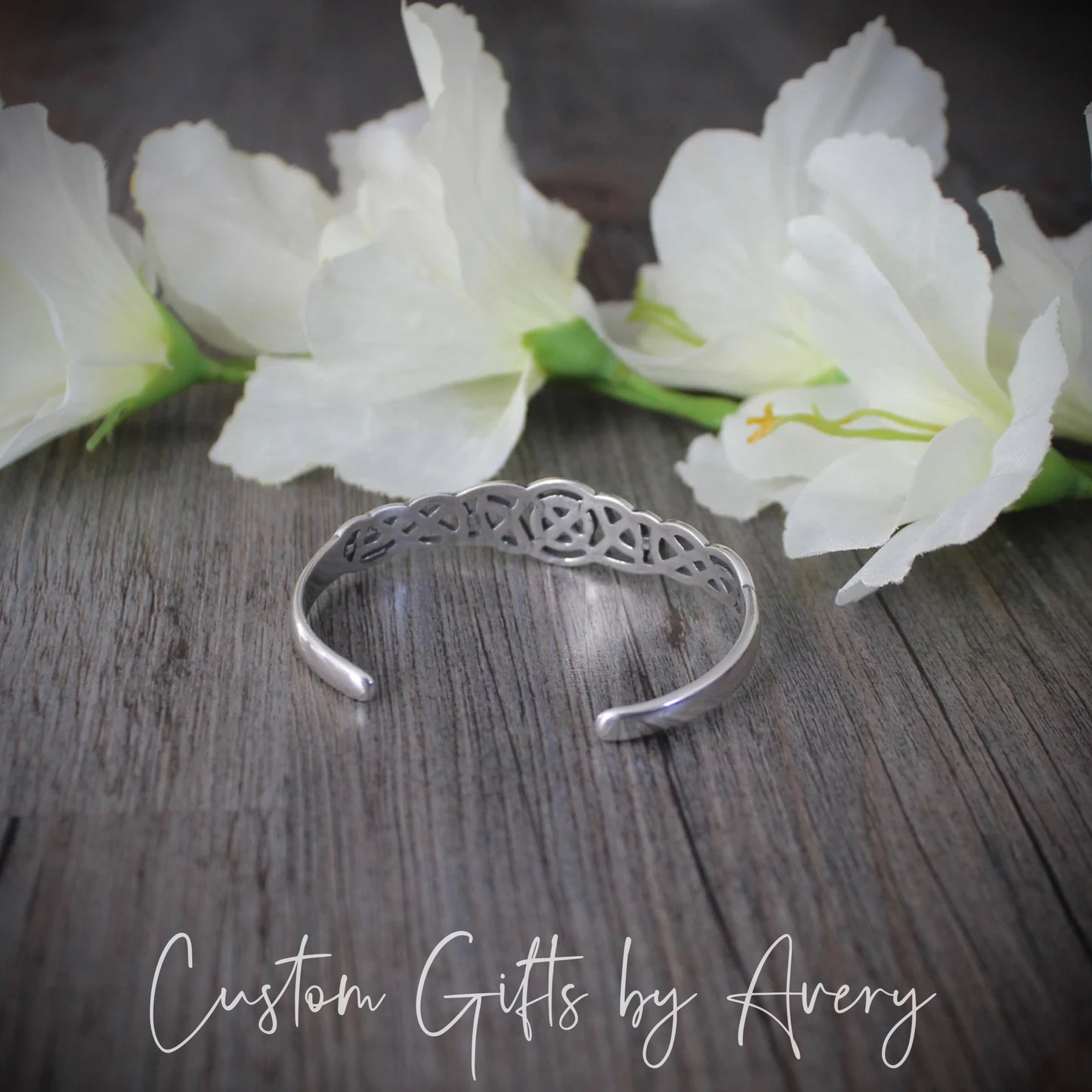 Solid Sterling Silver Adjustable Celtic Cuff Bracelet