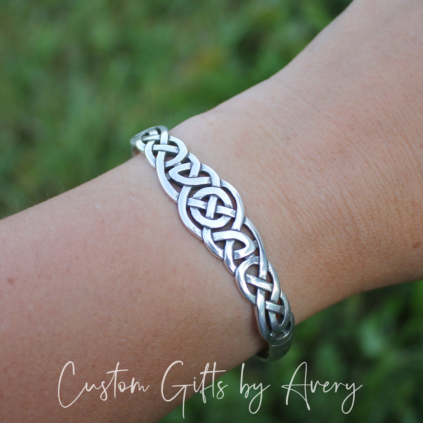 Solid Sterling Silver Adjustable Celtic Cuff Bracelet