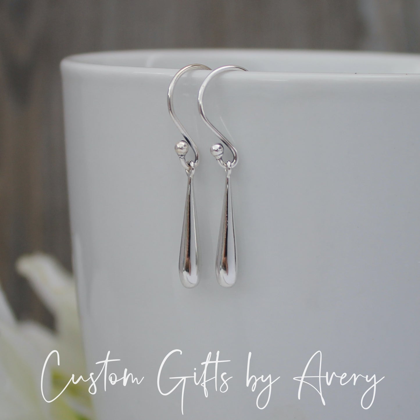 Slender Sterling Silver Teardrop Dangle Earrings