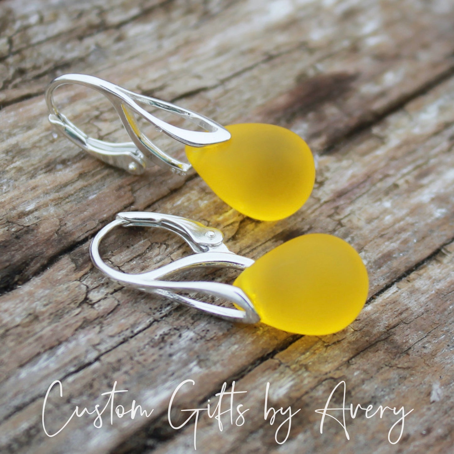 Sunflower Yellow Cultured Sea Glass & Sterling Silver Earrings