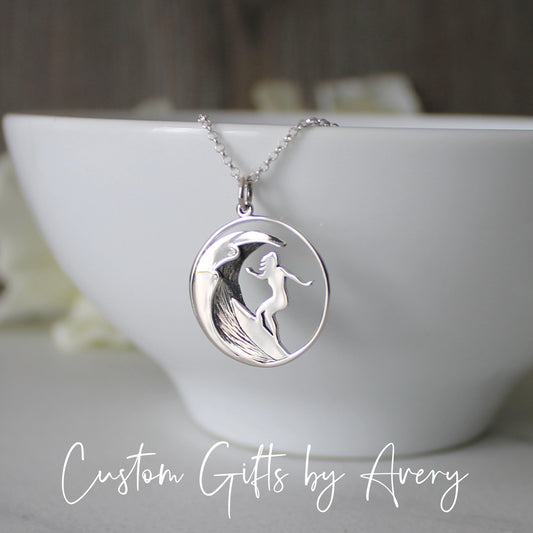 Sterling Silver Surfer with Palm Trees Necklace