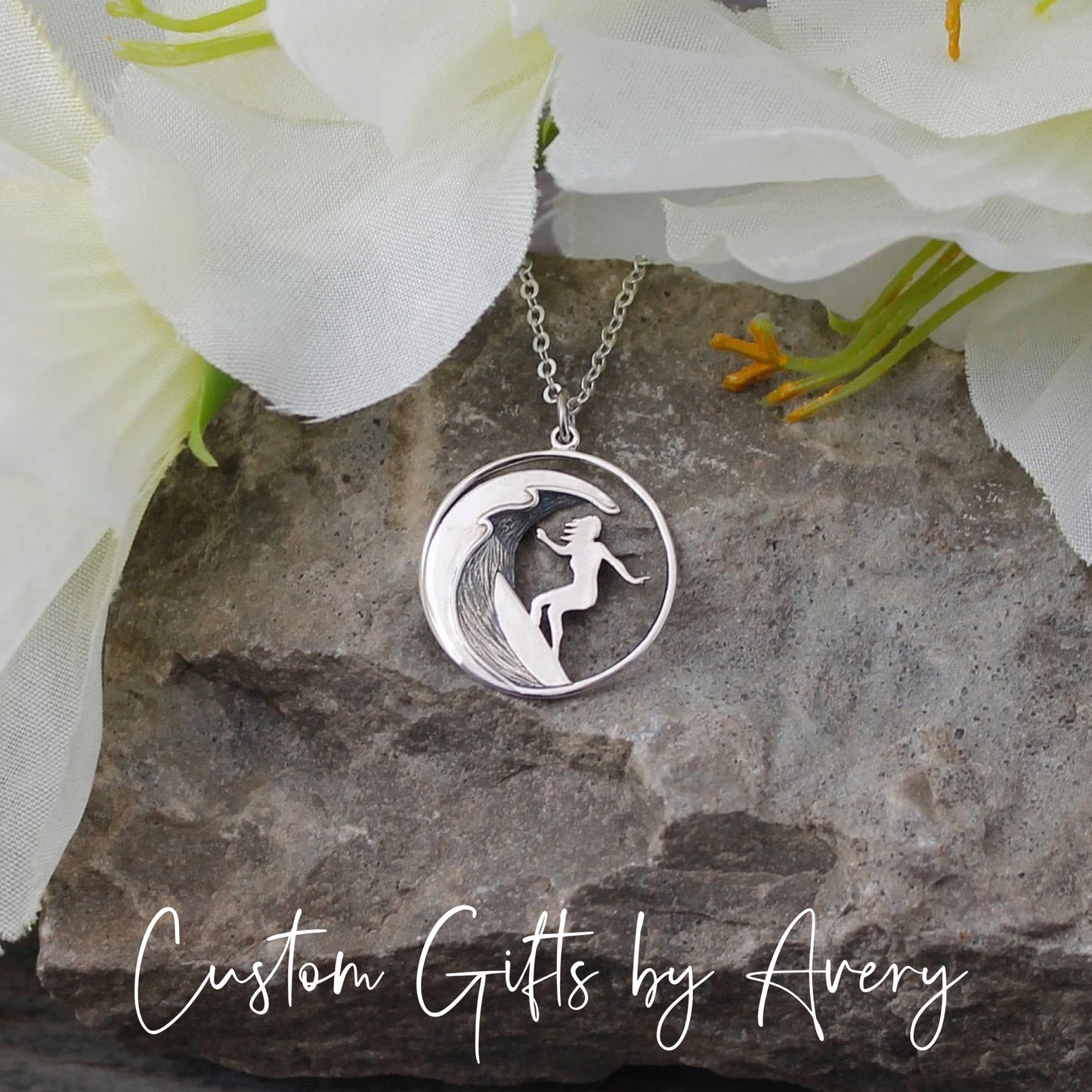 Sterling Silver Surfer with Palm Trees Necklace