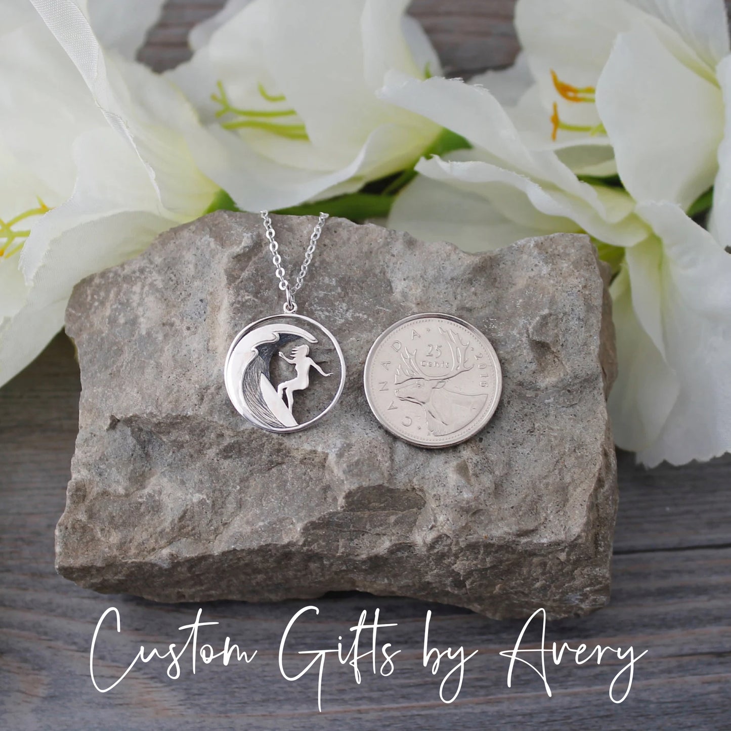 Sterling Silver Surfer with Palm Trees Necklace