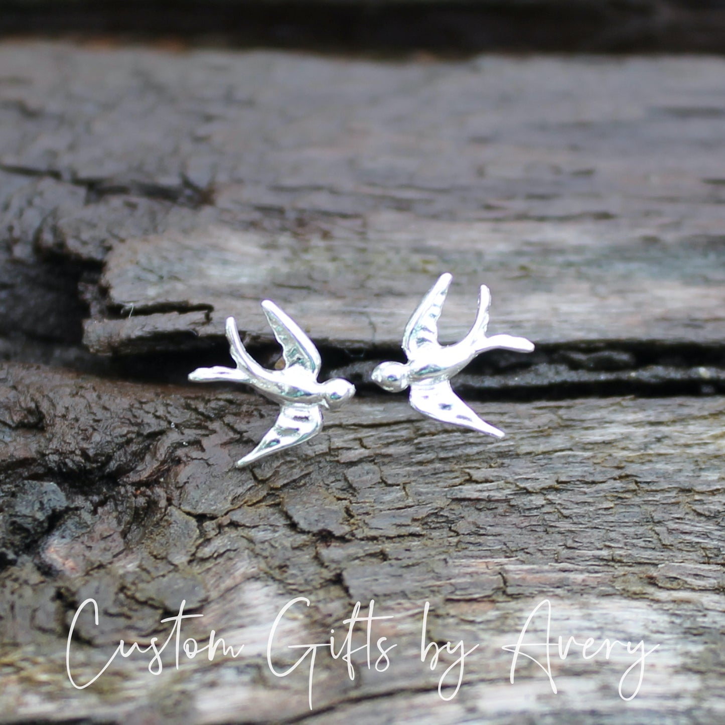 Tiny Swallow Studs in Sterling Silver or Rose Gold