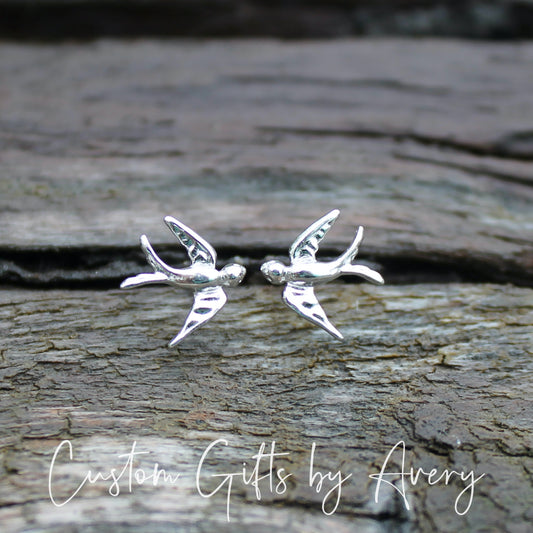 Tiny Swallow Studs in Sterling Silver or Rose Gold