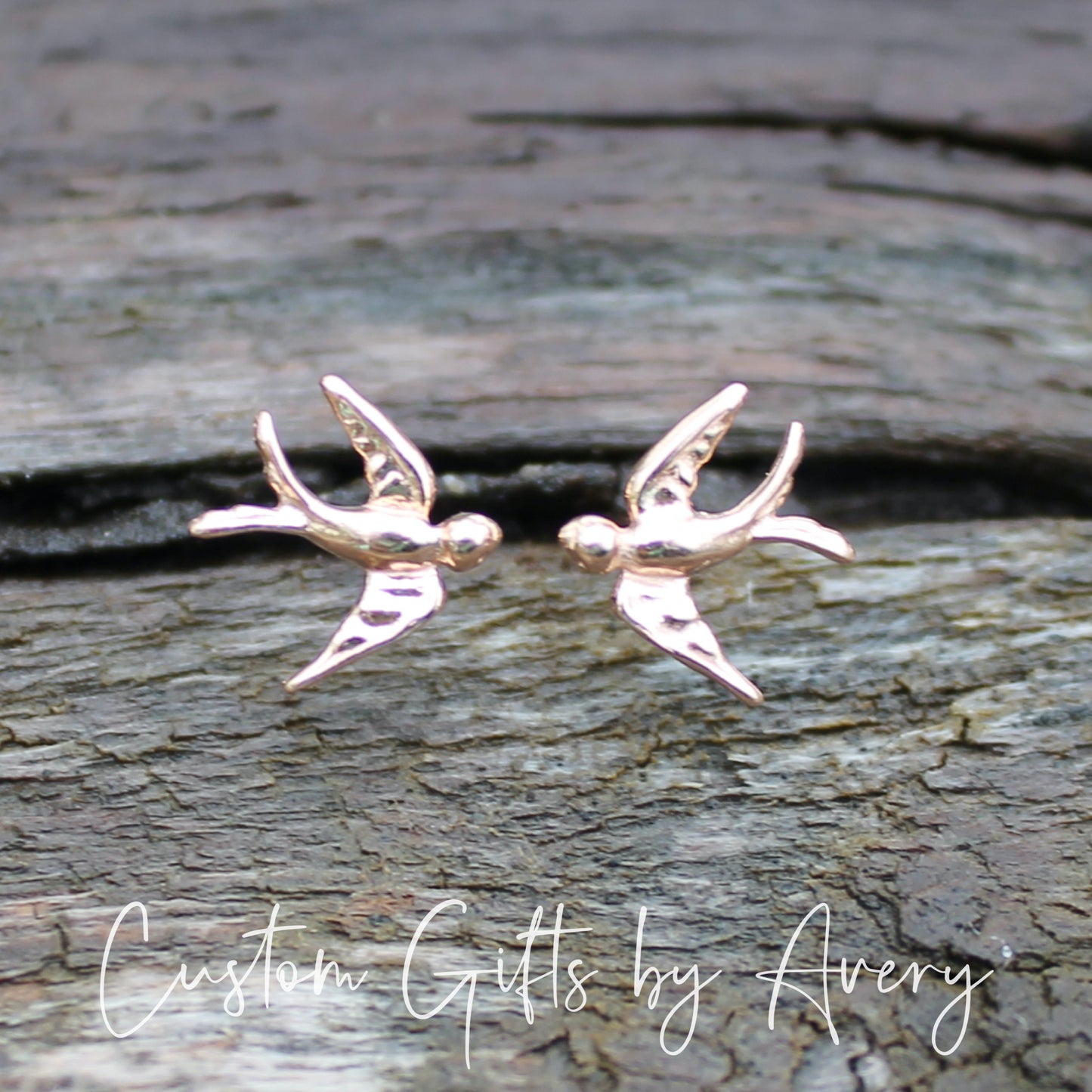 Tiny Swallow Studs in Sterling Silver or Rose Gold