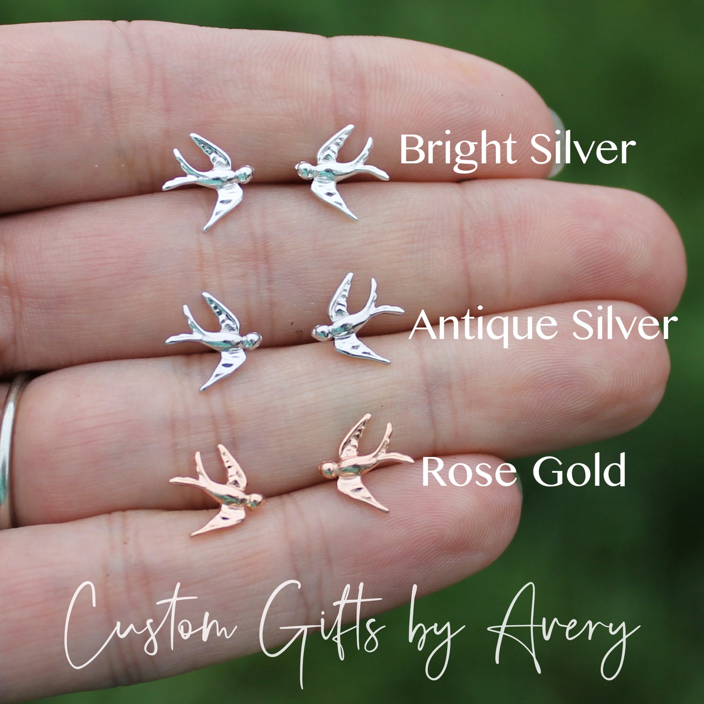 Tiny Swallow Studs in Sterling Silver or Rose Gold