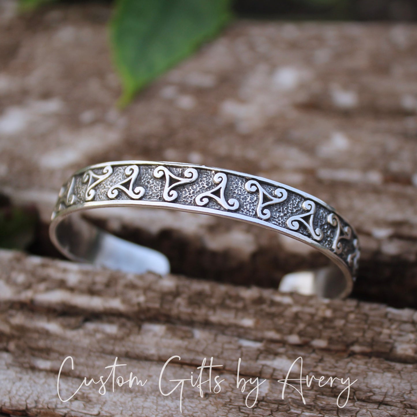 Adjustable Sterling Silver Triskele Triple Spiral Cuff Bracelet