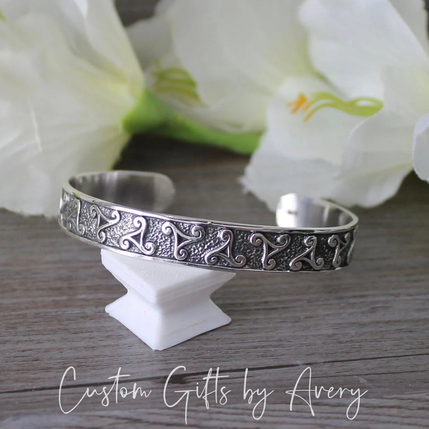 Adjustable Sterling Silver Triskele Triple Spiral Cuff Bracelet