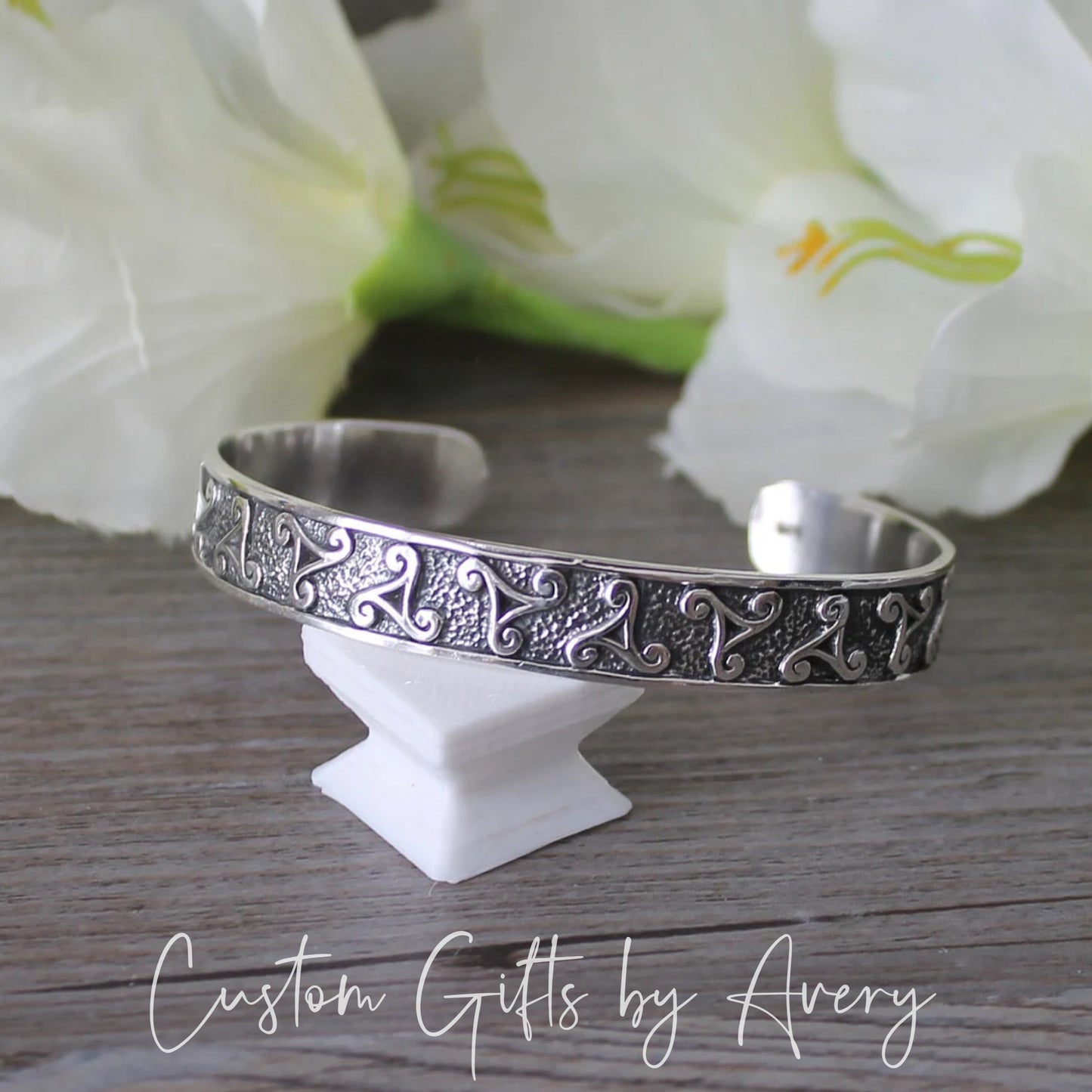 Adjustable Sterling Silver Triskele Triple Spiral Cuff Bracelet