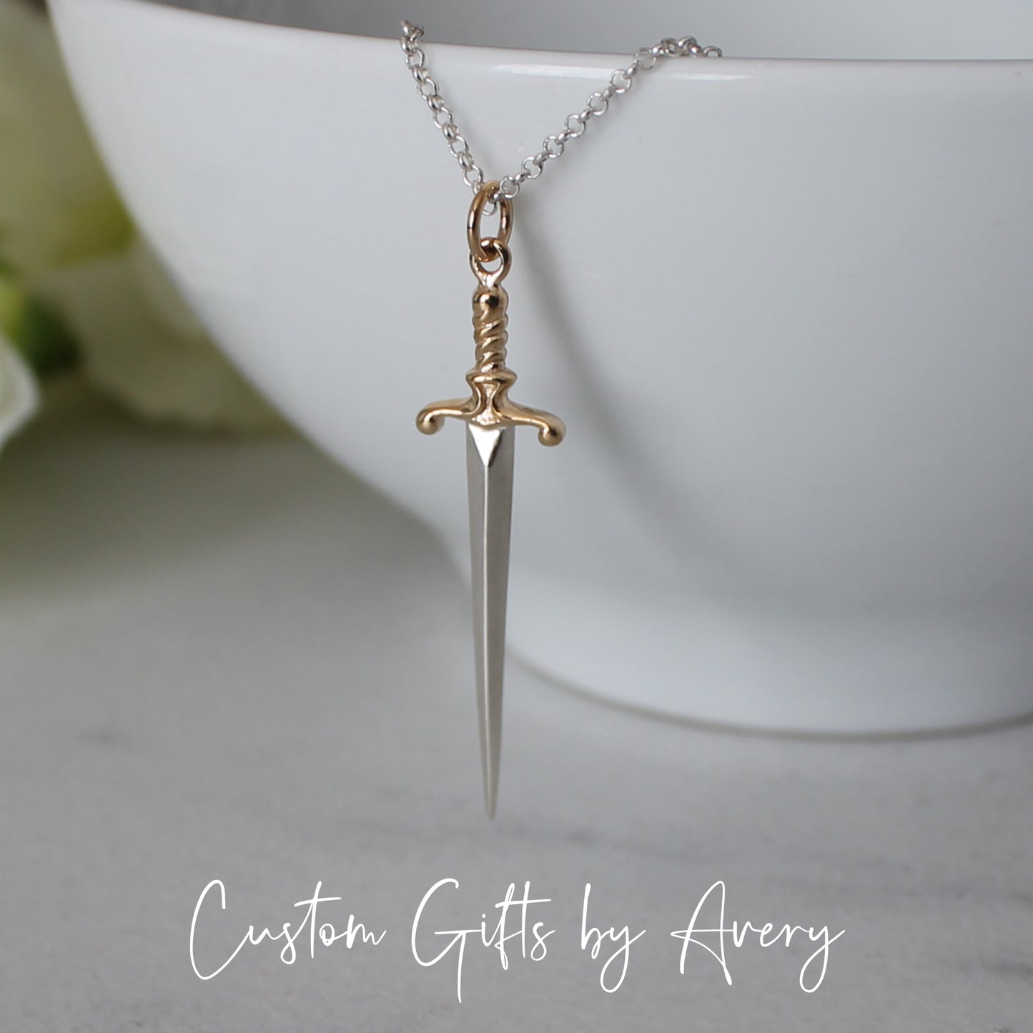 Sterling Silver and Bronze Sword Pendant Necklace