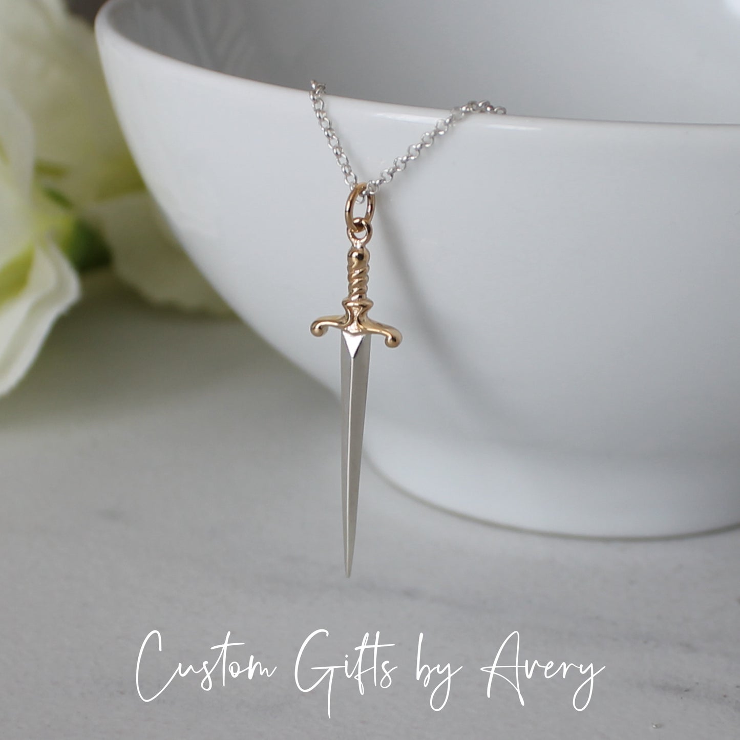 Sterling Silver and Bronze Sword Pendant Necklace