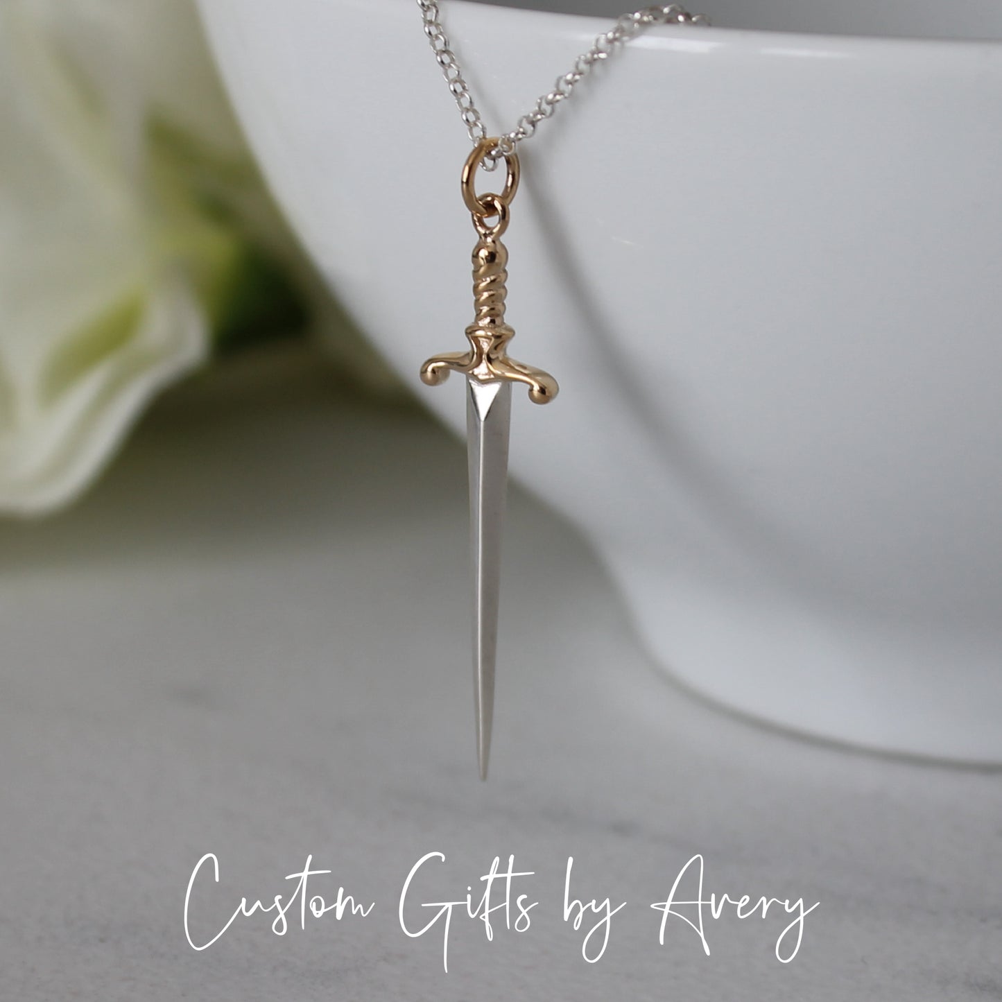 Sterling Silver and Bronze Sword Pendant Necklace