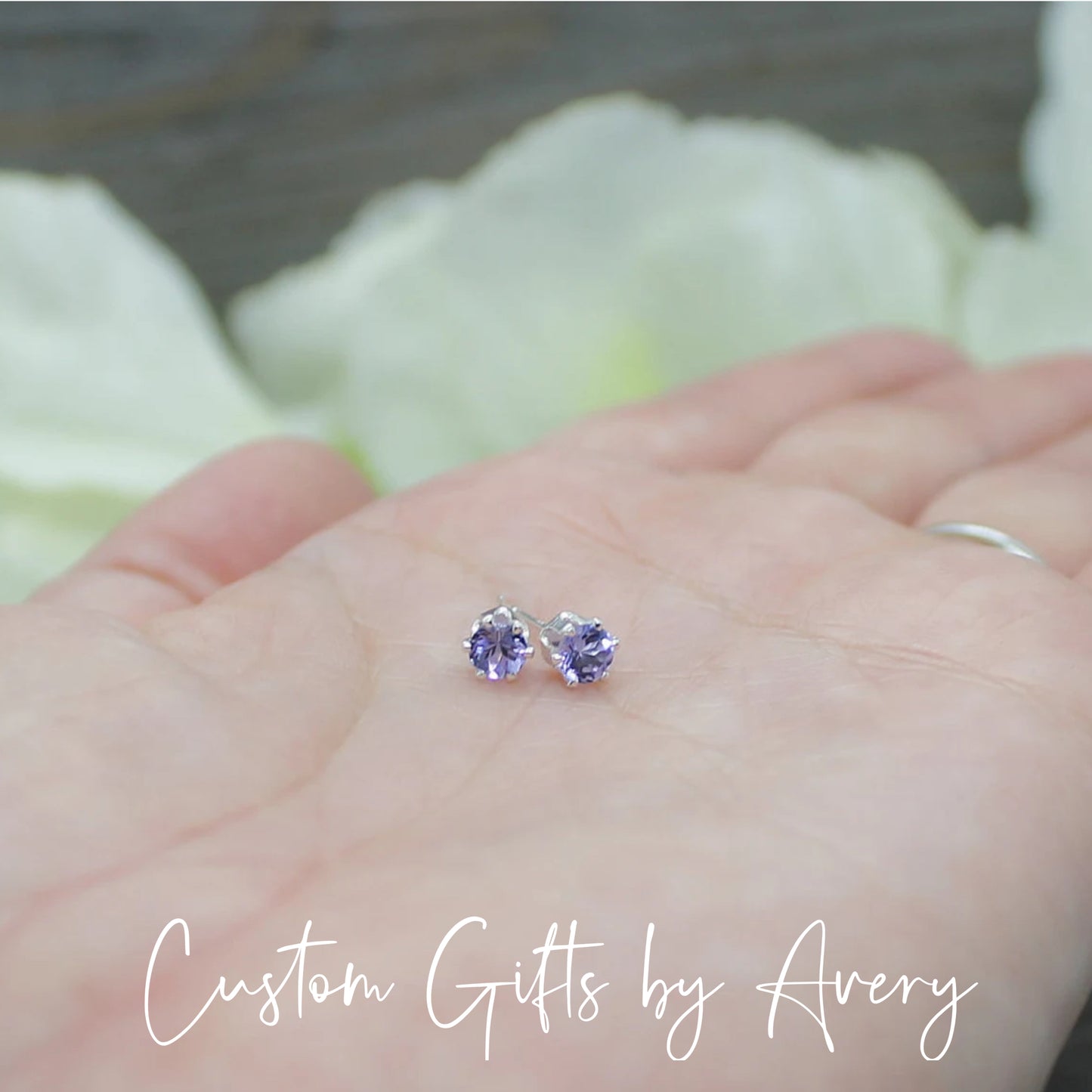 Tiny Sterling Silver & Genuine Tanzanite Studs ~ 4mm