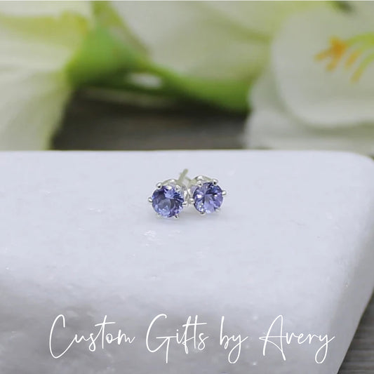 Tiny Sterling Silver & Genuine Tanzanite Studs ~ 4mm