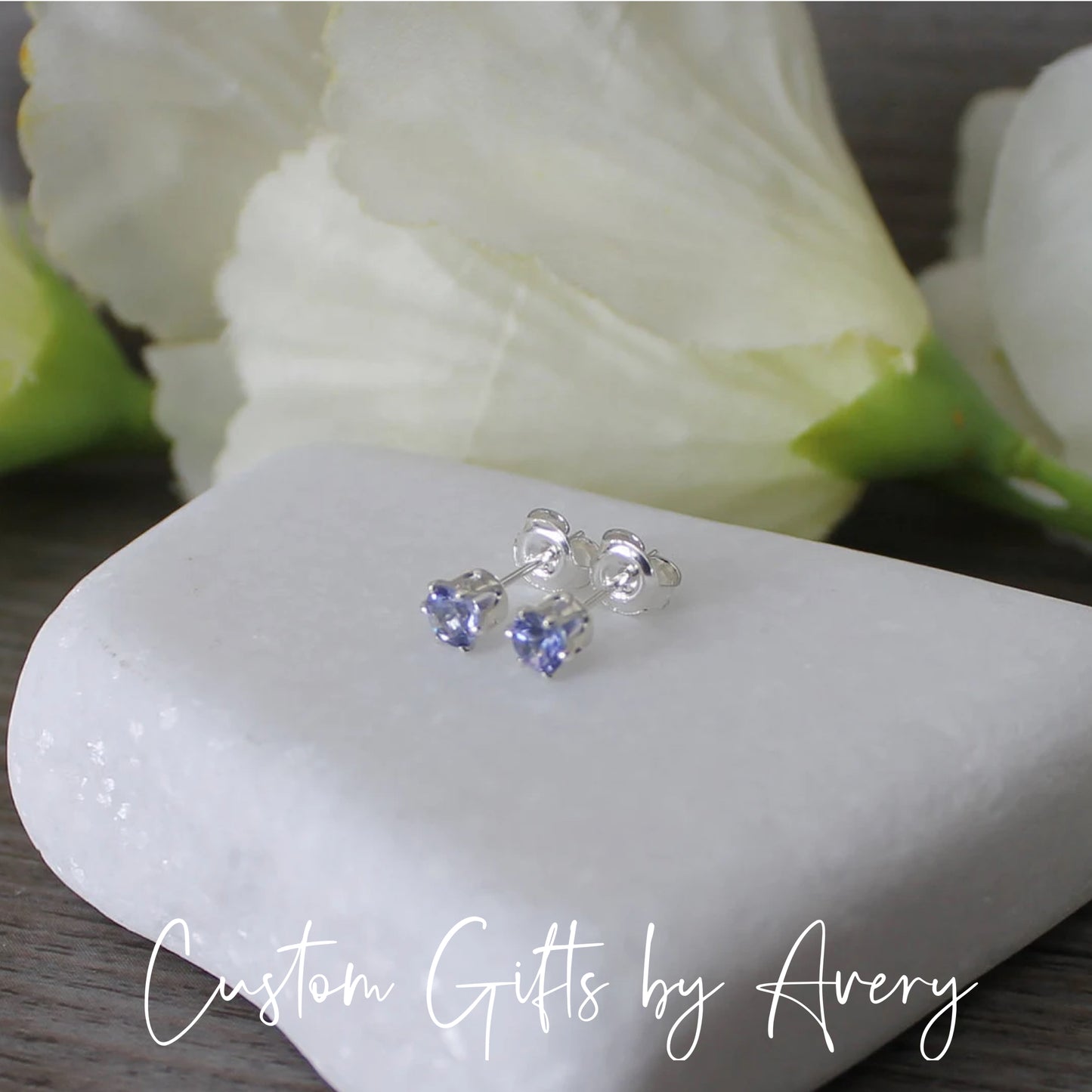 Tiny Sterling Silver & Genuine Tanzanite Studs ~ 4mm