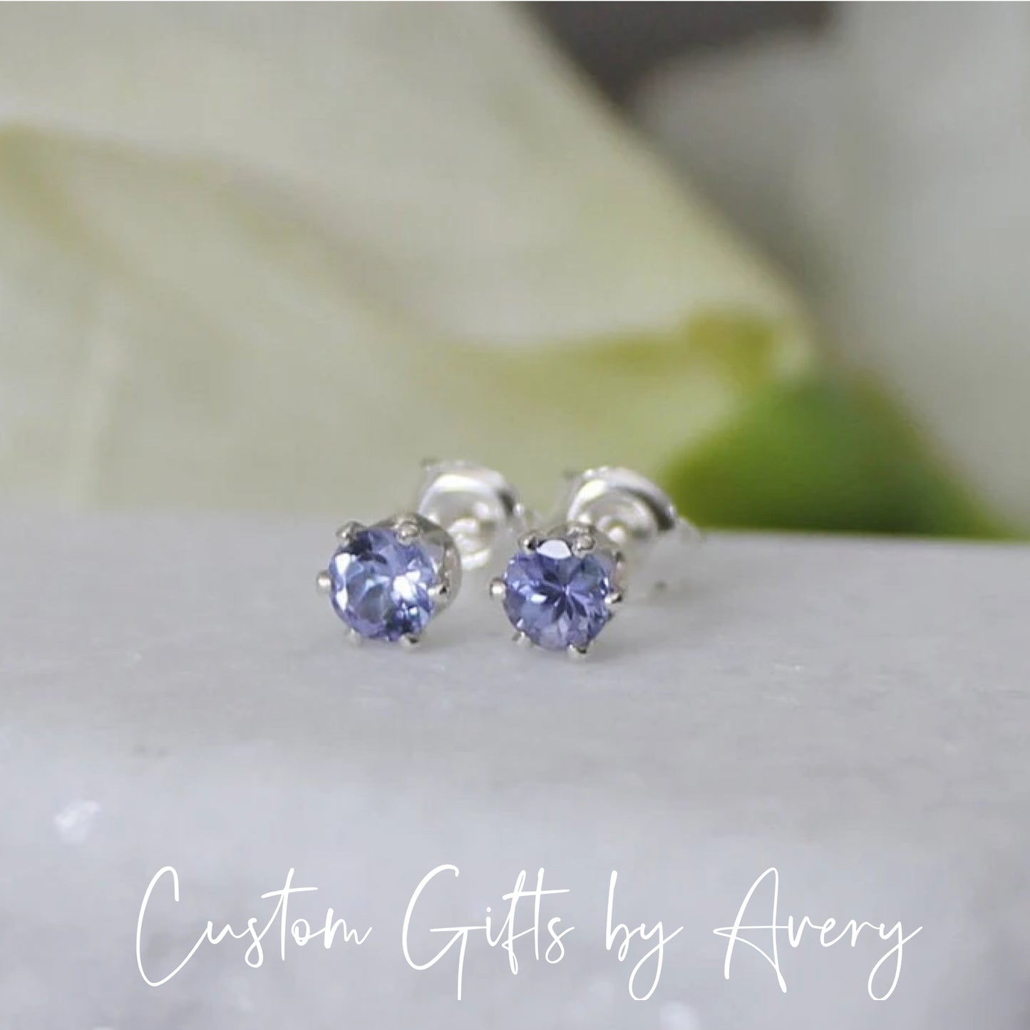 Tiny Sterling Silver & Genuine Tanzanite Studs ~ 4mm