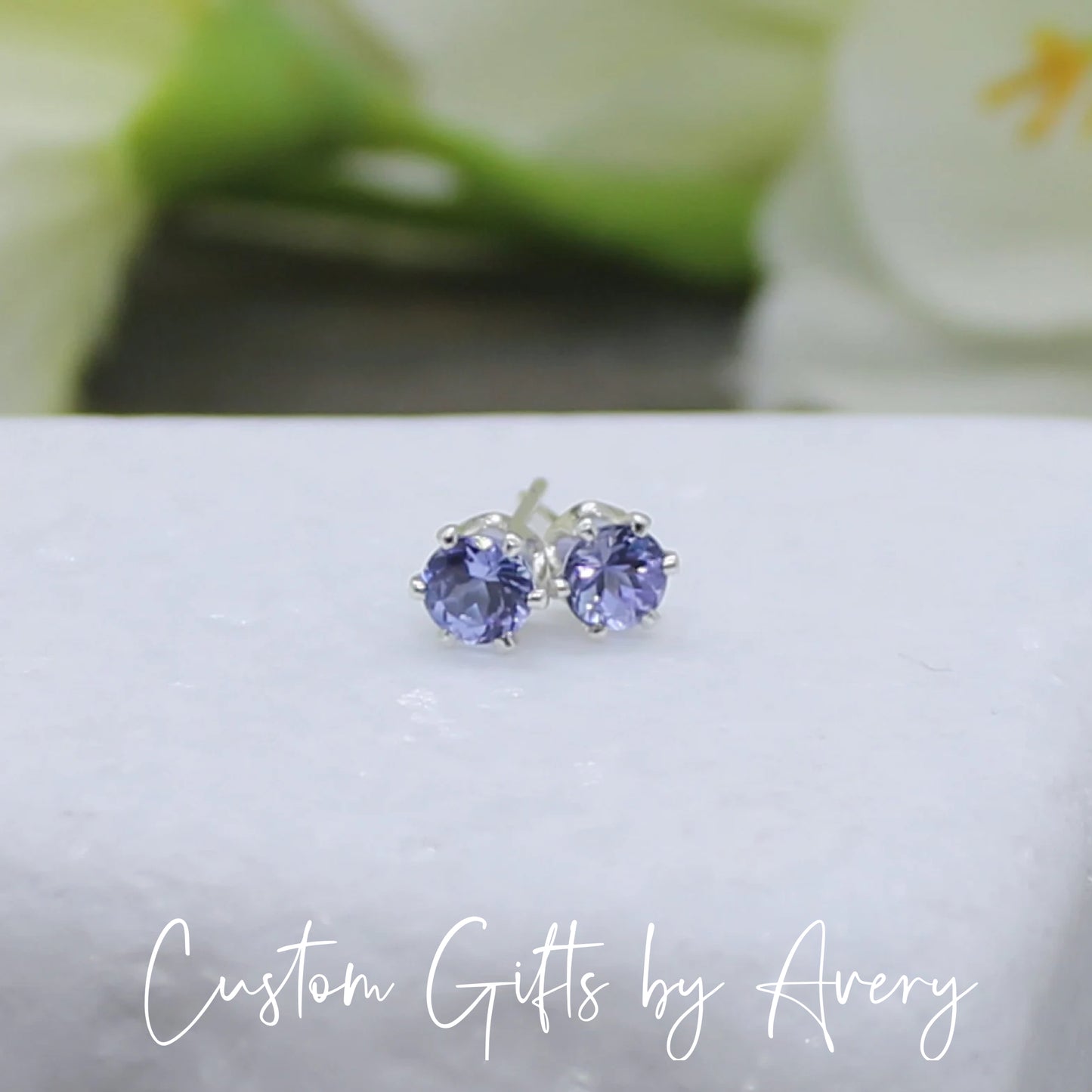 Tiny Sterling Silver & Genuine Tanzanite Studs ~ 4mm