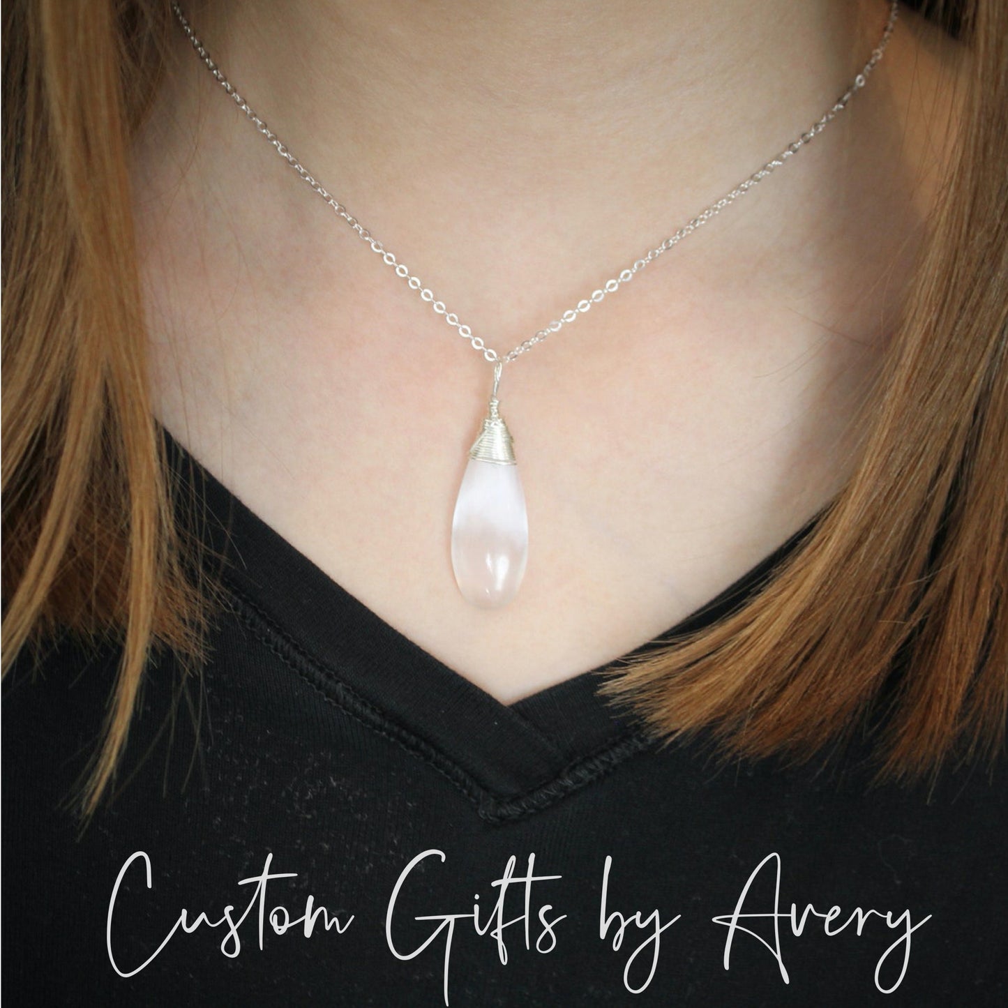 Sterling Silver & Raw Selenite Gemstone Necklace