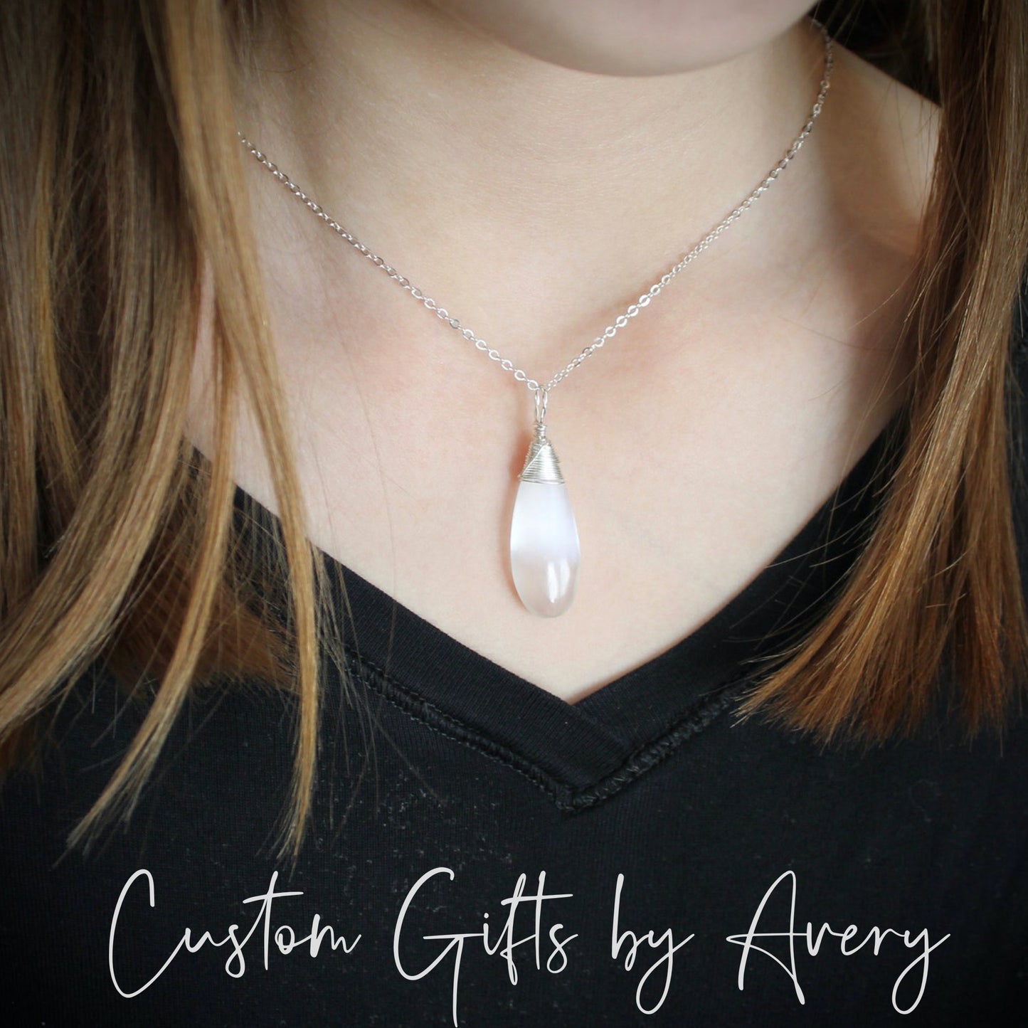 Sterling Silver & Raw Selenite Gemstone Necklace