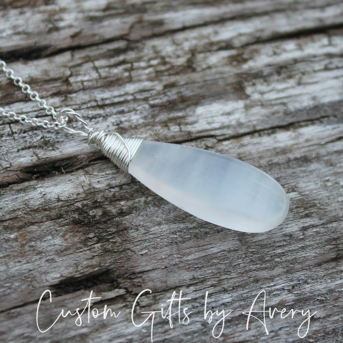 Sterling Silver & Raw Selenite Gemstone Necklace