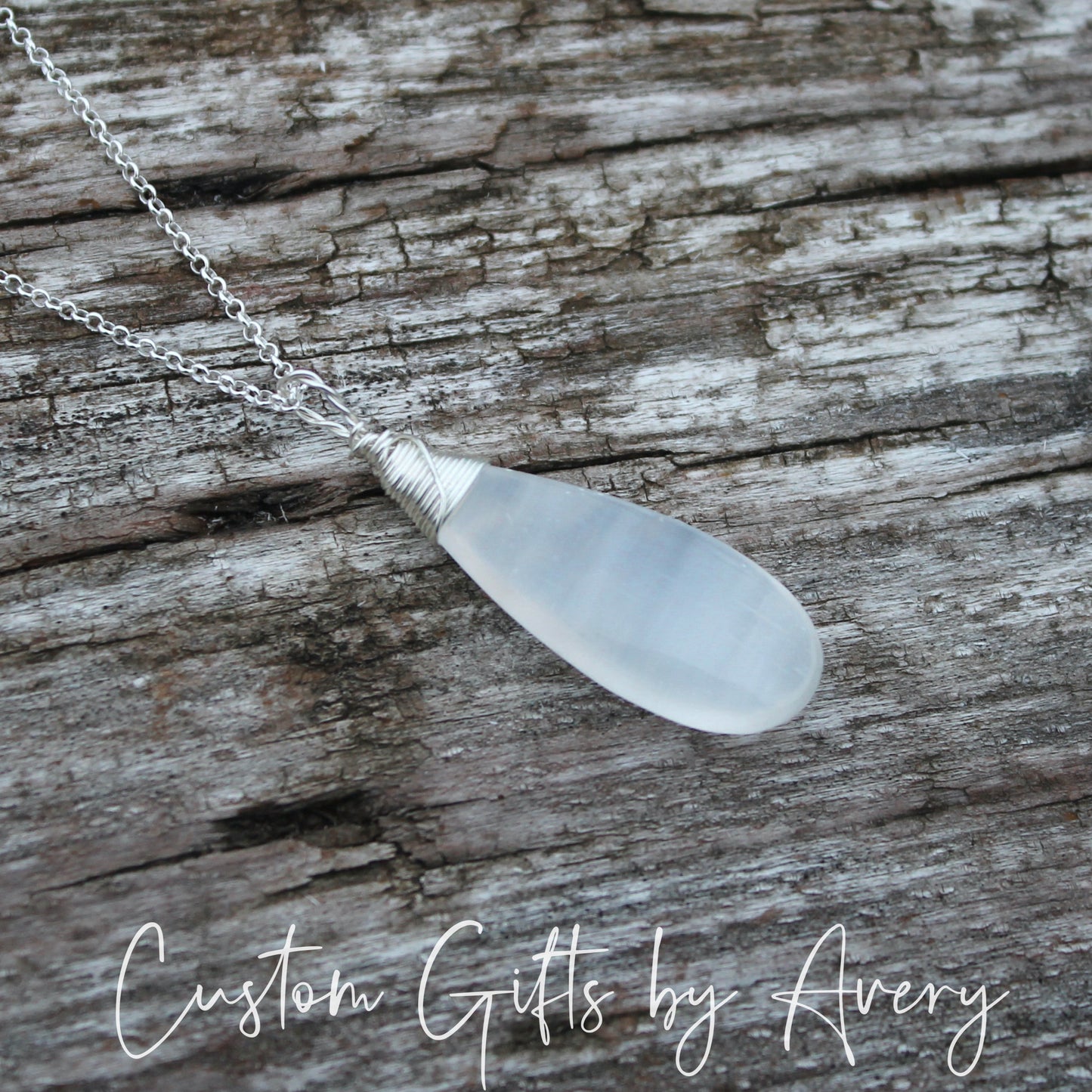 Sterling Silver & Raw Selenite Gemstone Necklace