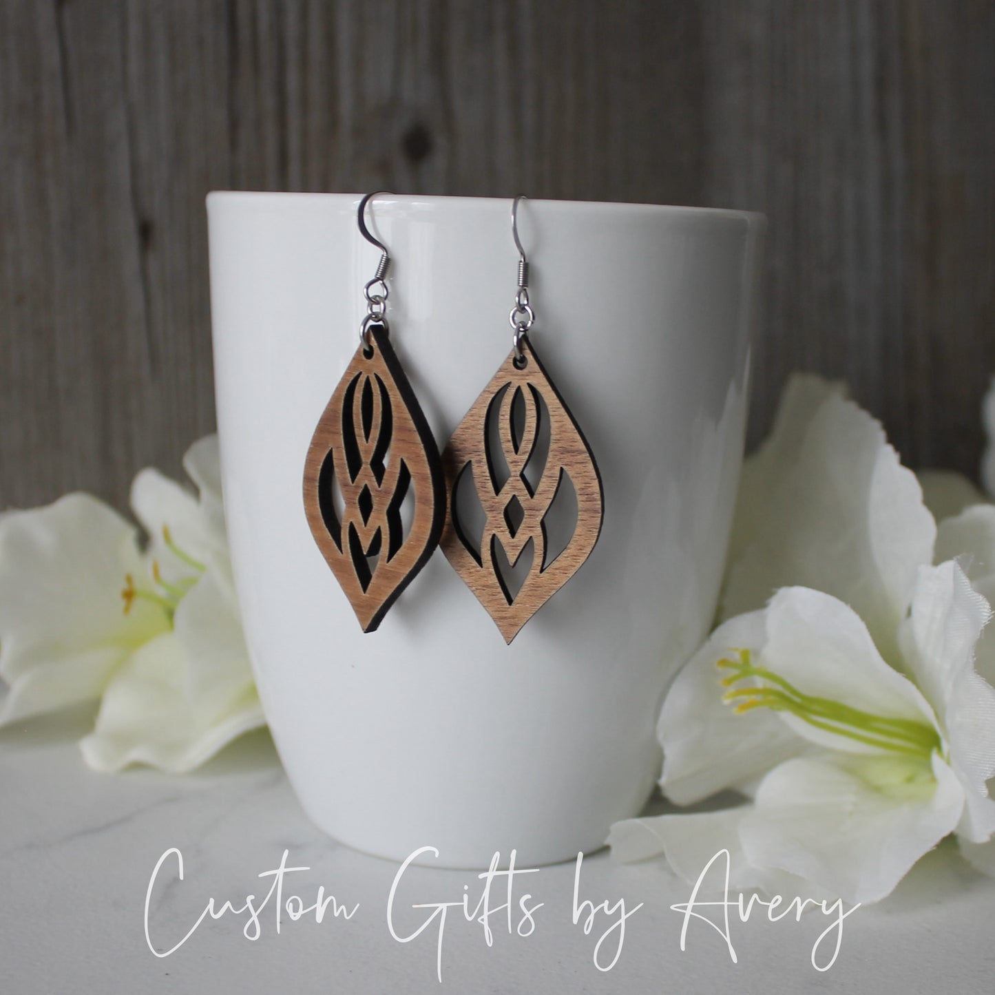 Teardrop Mandala Earrings in Walnut Wood