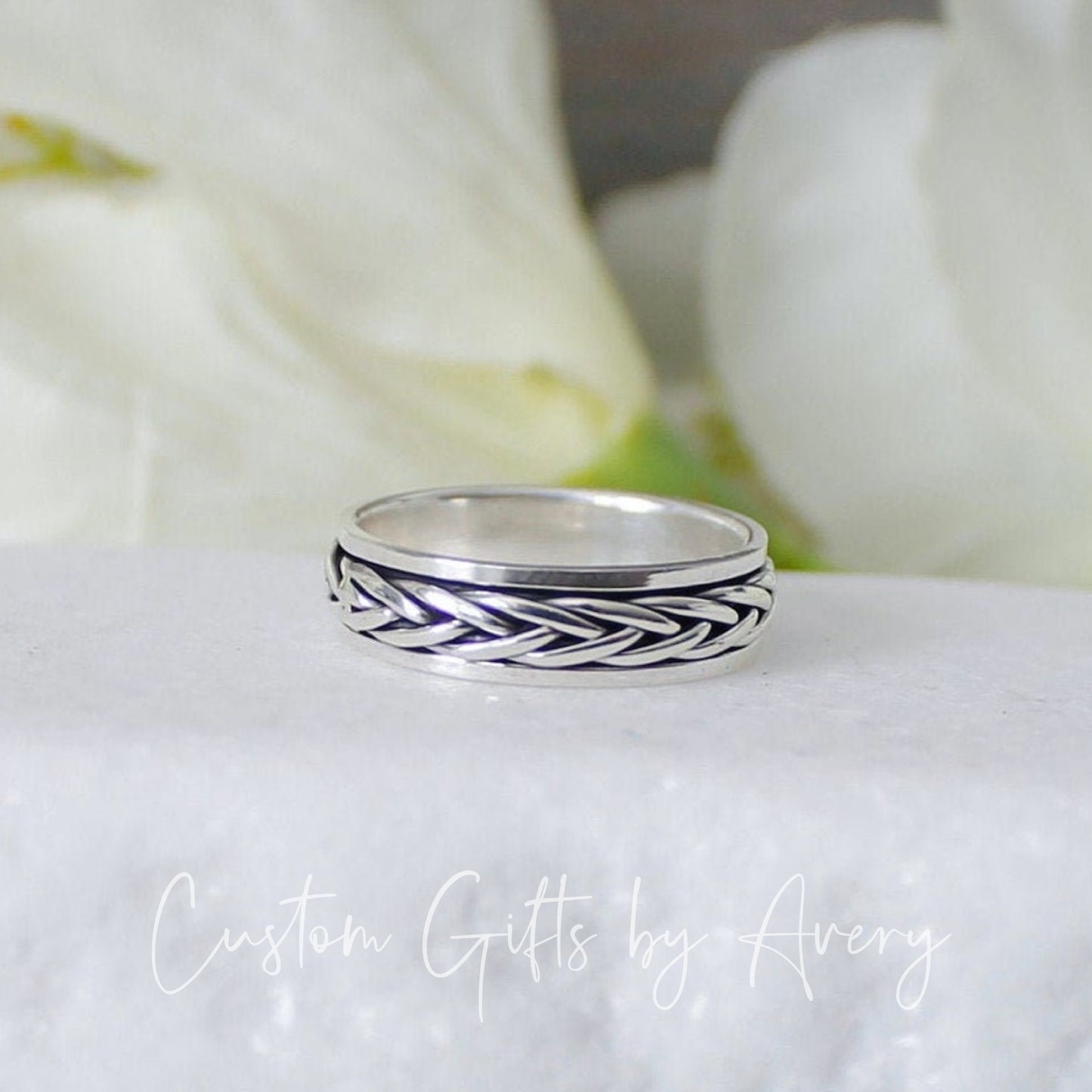 Sterling Silver Celtic Braided Weave Spin Ring ~ 5.5mm Band