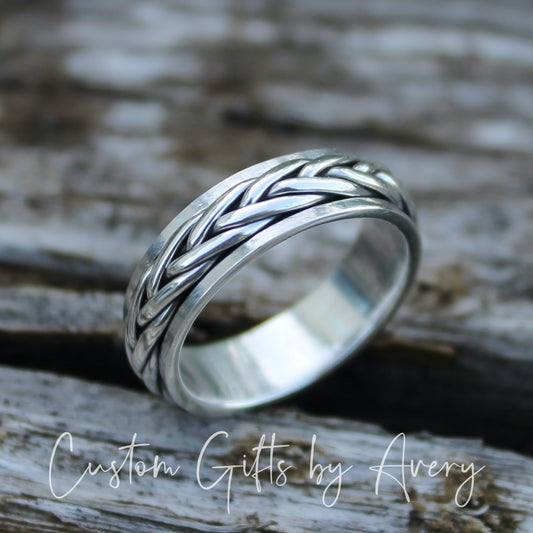 Sterling Silver Celtic Braided Weave Spin Ring ~ 5.5mm Band