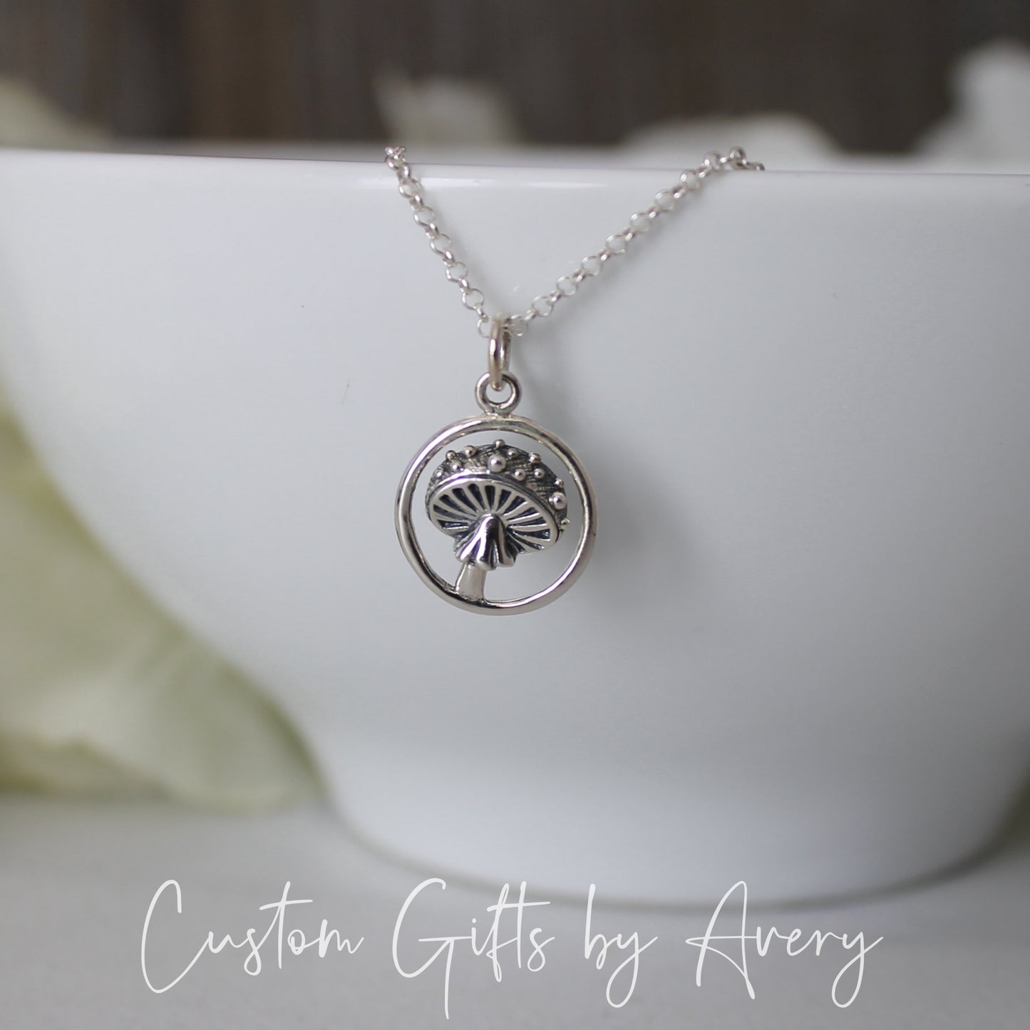 Tiny Sterling Silver Agaric Mushroom Necklace