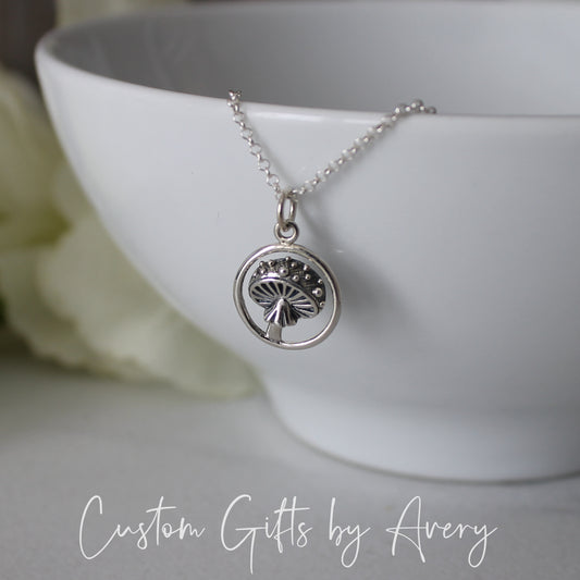 Tiny Sterling Silver Agaric Mushroom Necklace