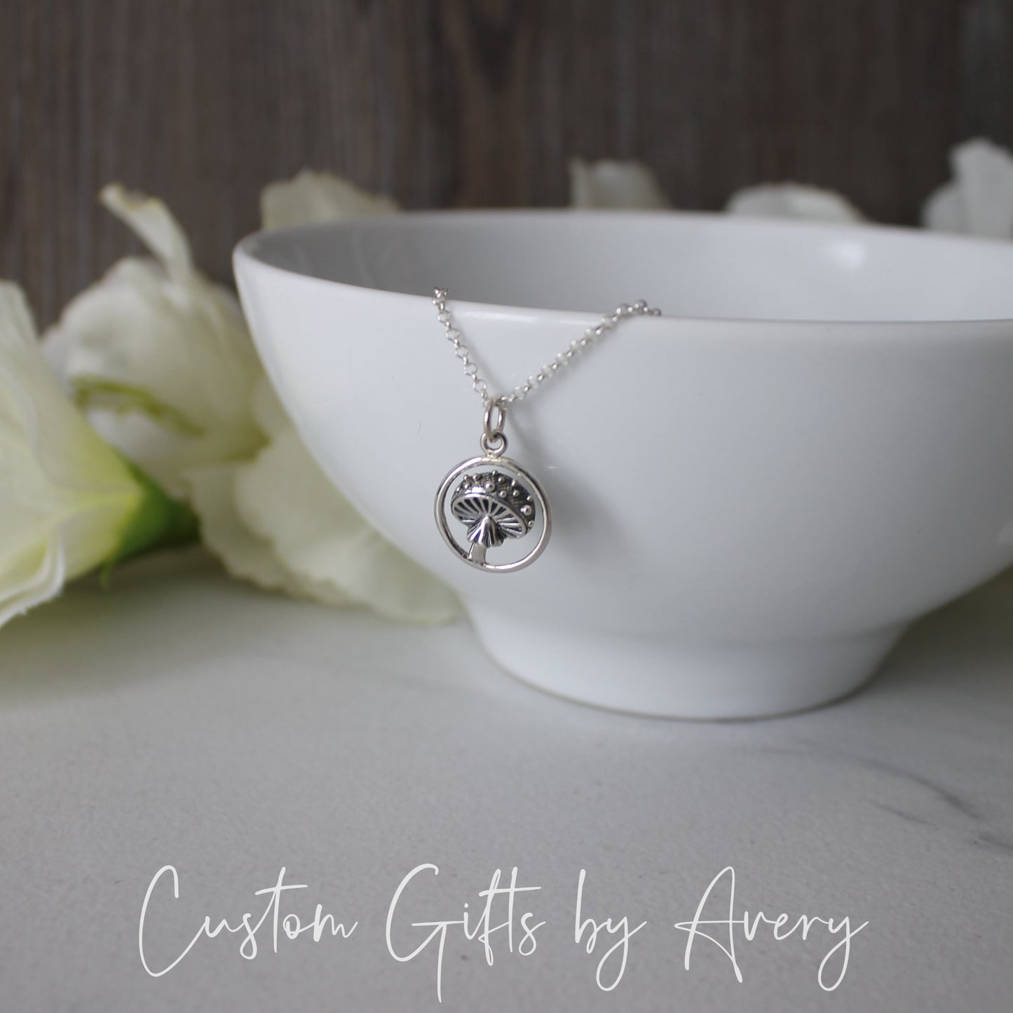 Tiny Sterling Silver Agaric Mushroom Necklace