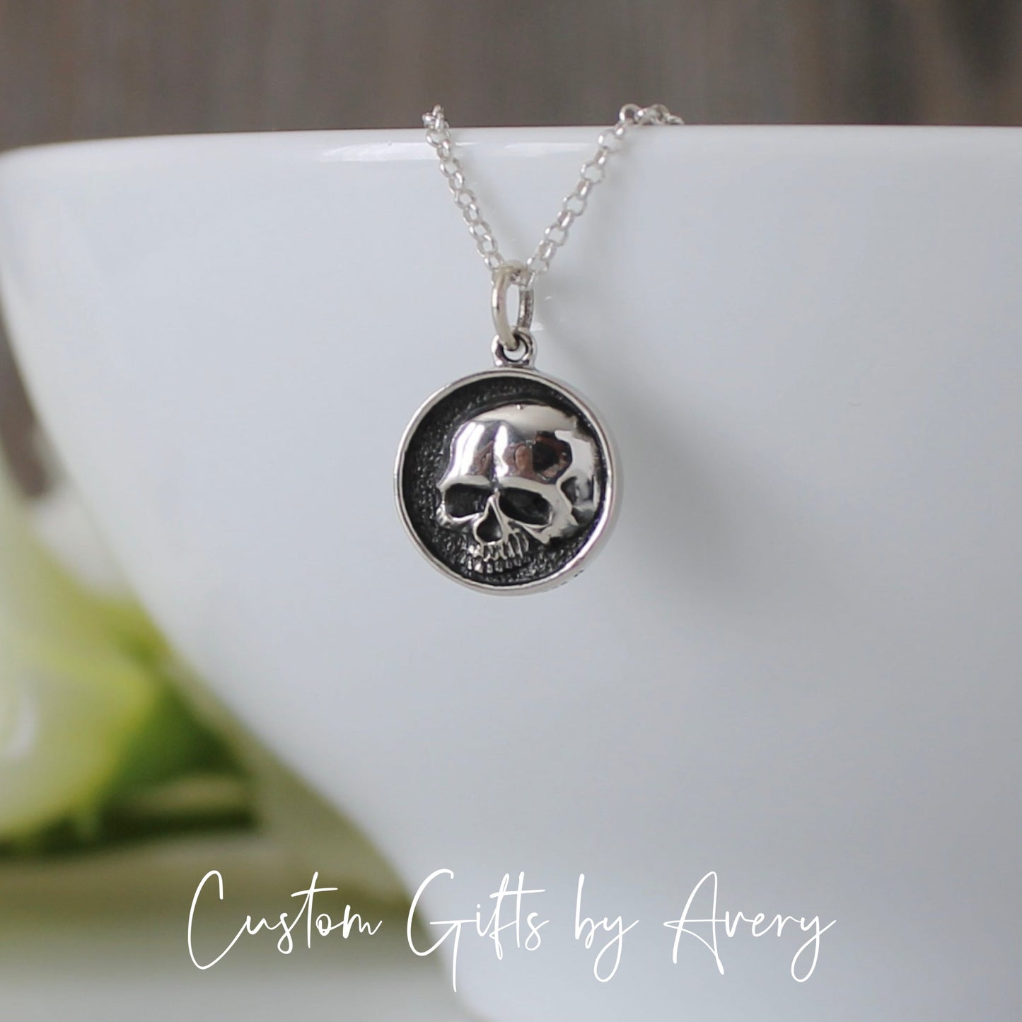 Tiny Sterling Silver Skull Coin Necklace