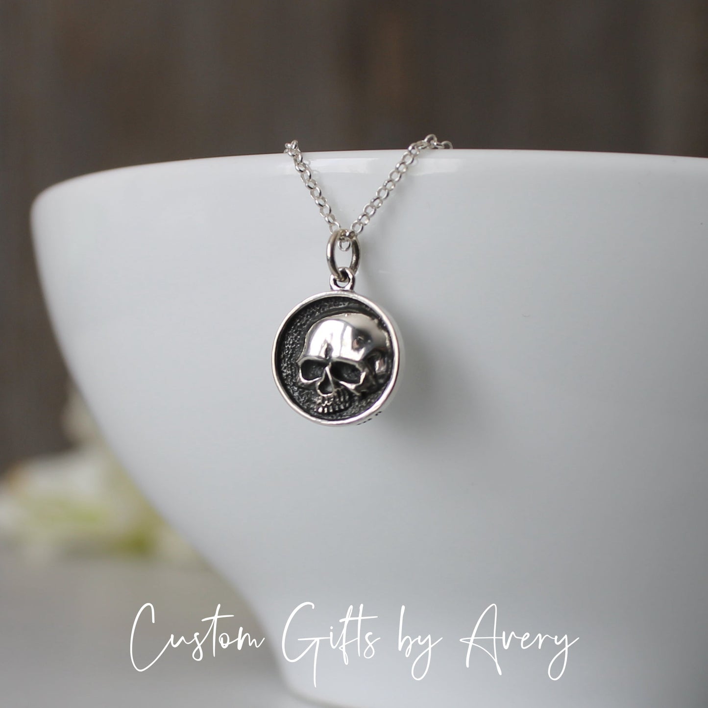 Tiny Sterling Silver Skull Coin Necklace