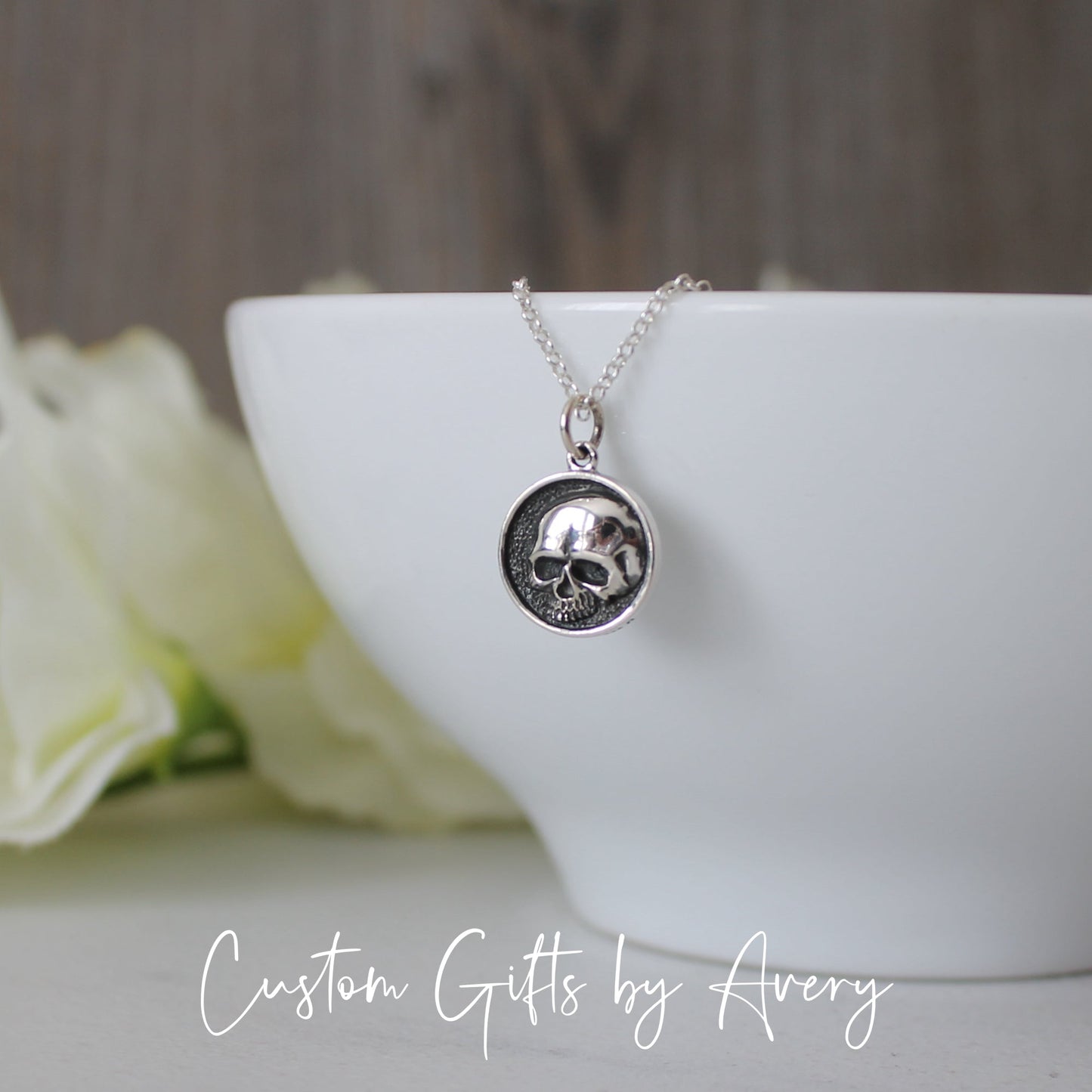 Tiny Sterling Silver Skull Coin Necklace