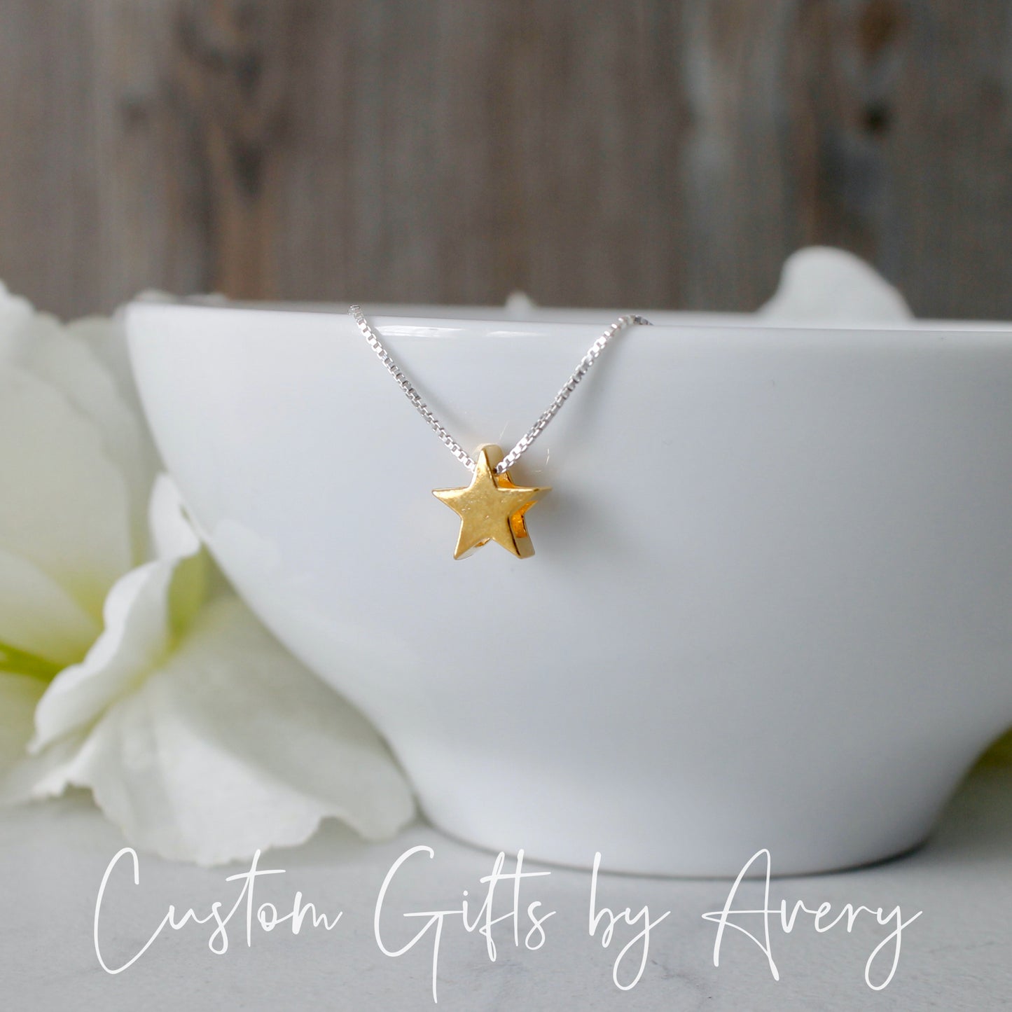 Floating Sterling Silver or Gold Star Necklace