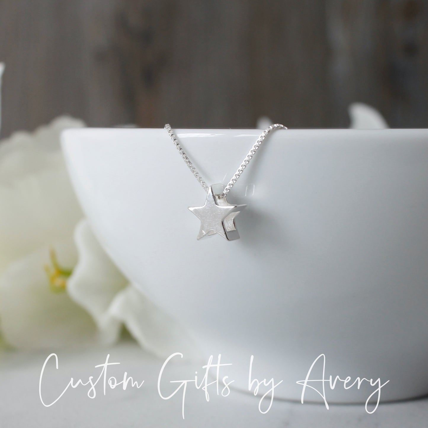 Floating Sterling Silver or Gold Star Necklace