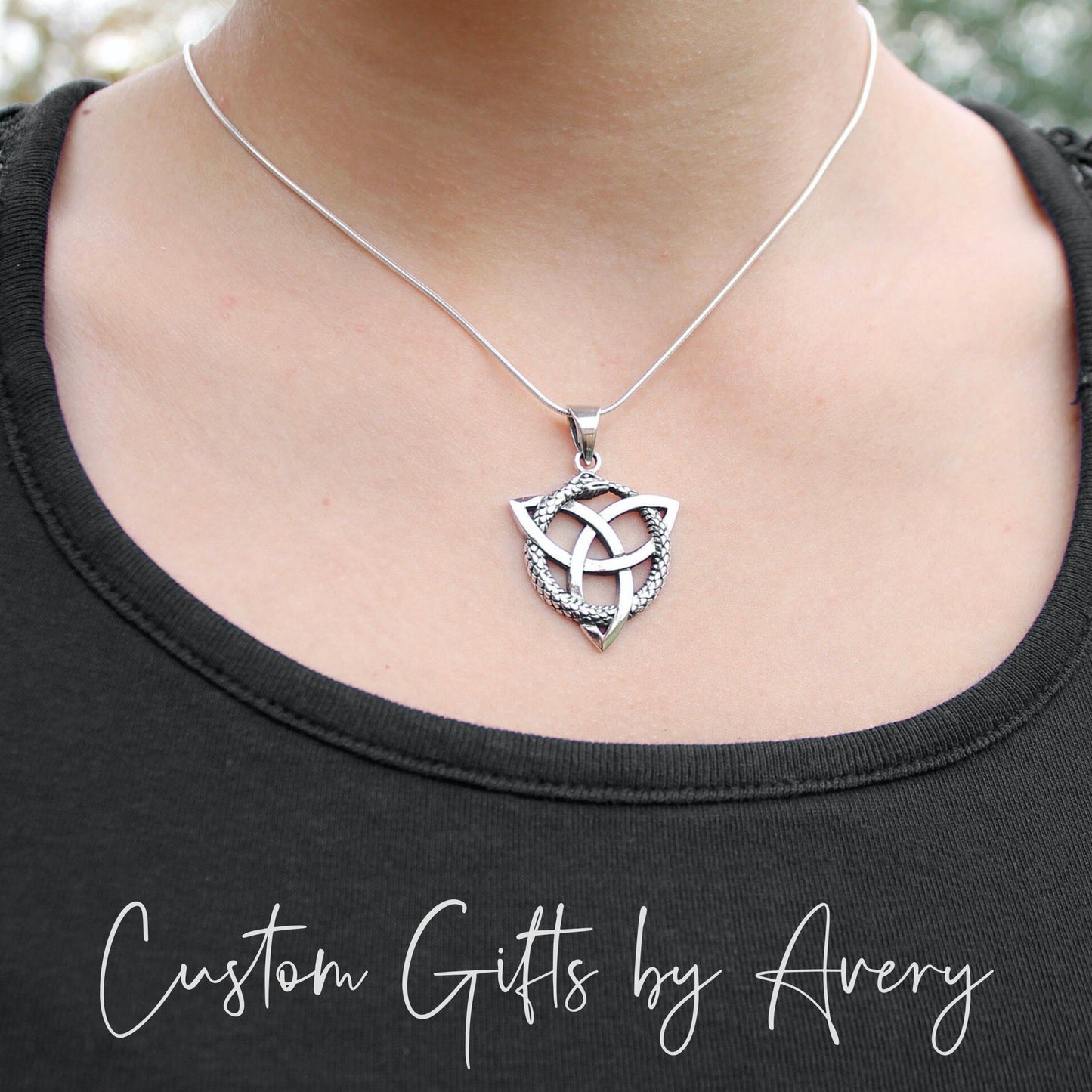 Sterling Silver Ouroboros Snake with Celtic Trinity Knot Necklace