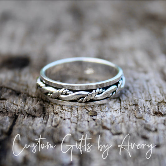 Oxidized Sterling Silver Twisted Rope Spin Ring