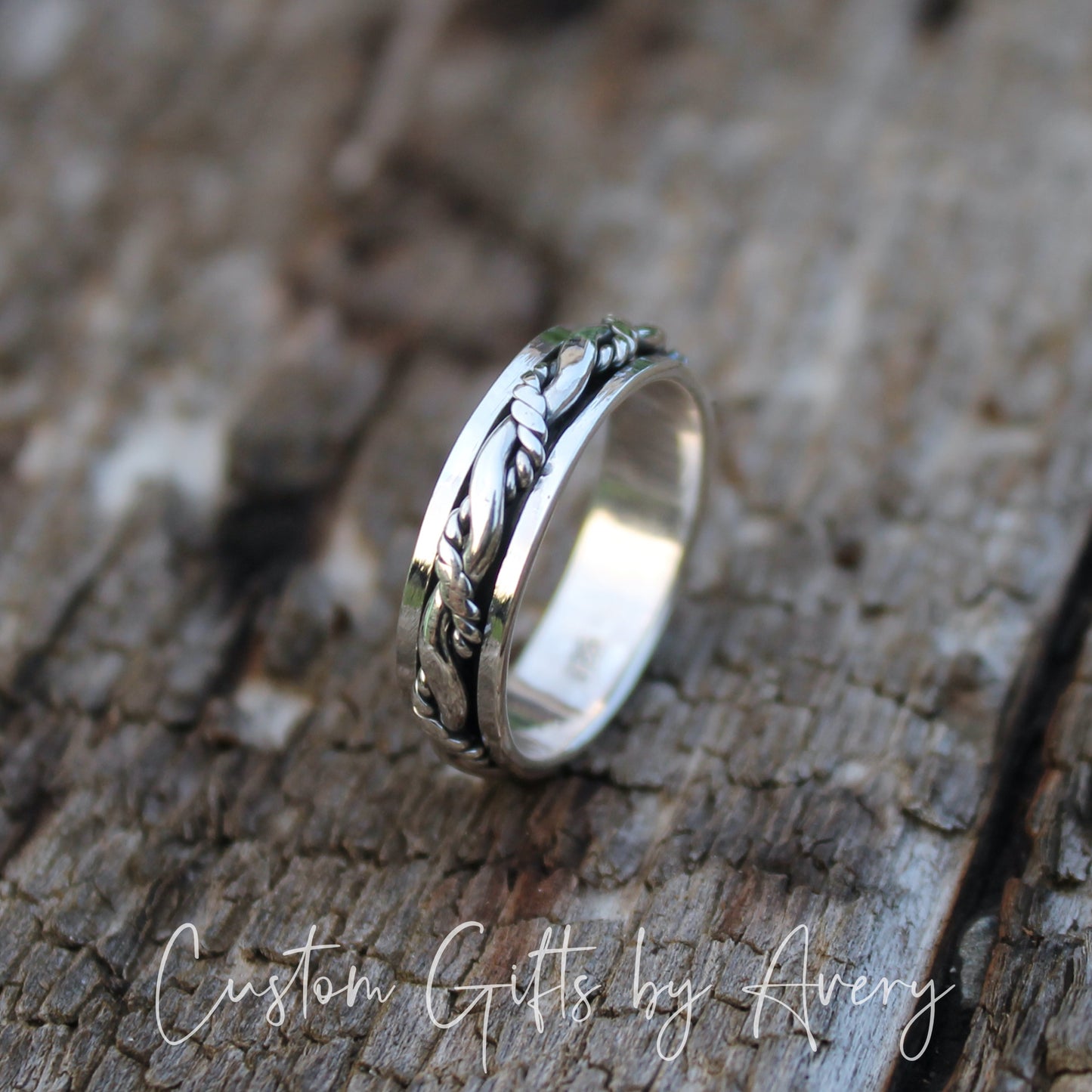 Oxidized Sterling Silver Twisted Rope Spin Ring