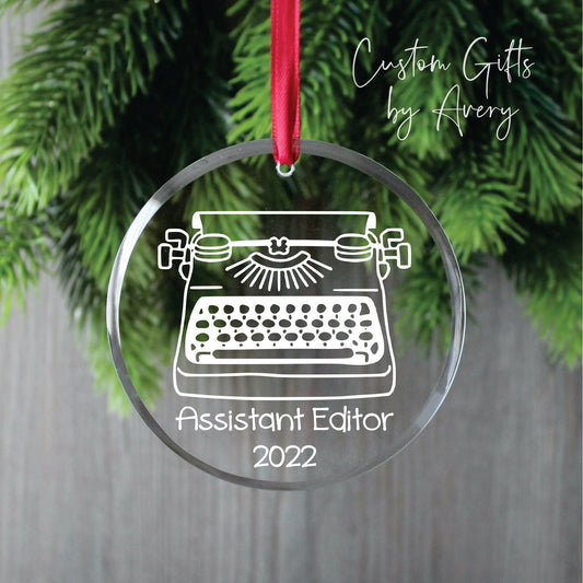Personalized Glass Christmas Ornament ~ Typewriter