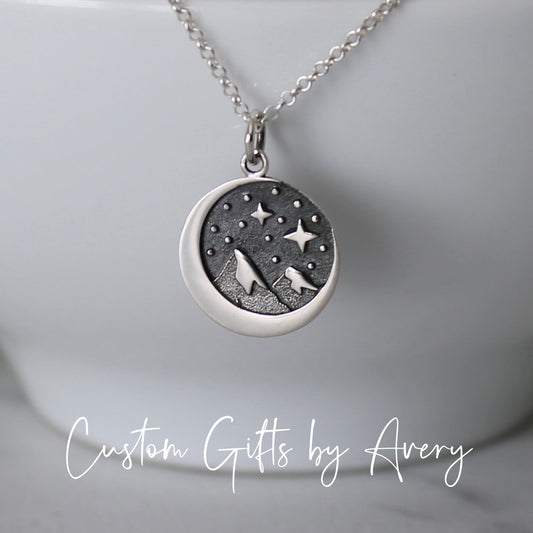 Sterling Silver Mountain & Crescent Moon Necklace