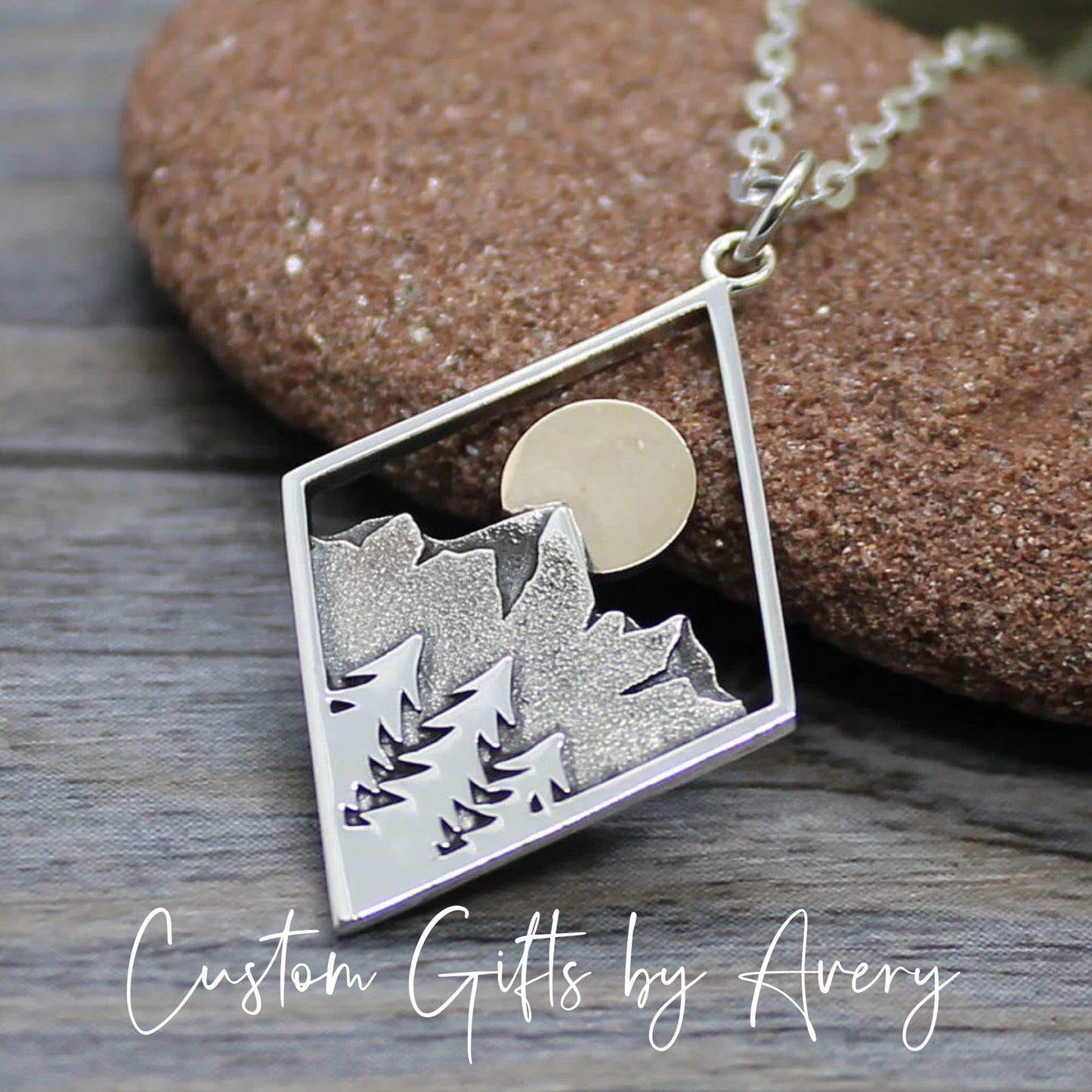 Sterling Silver Diamond Shaped Mountain Necklace