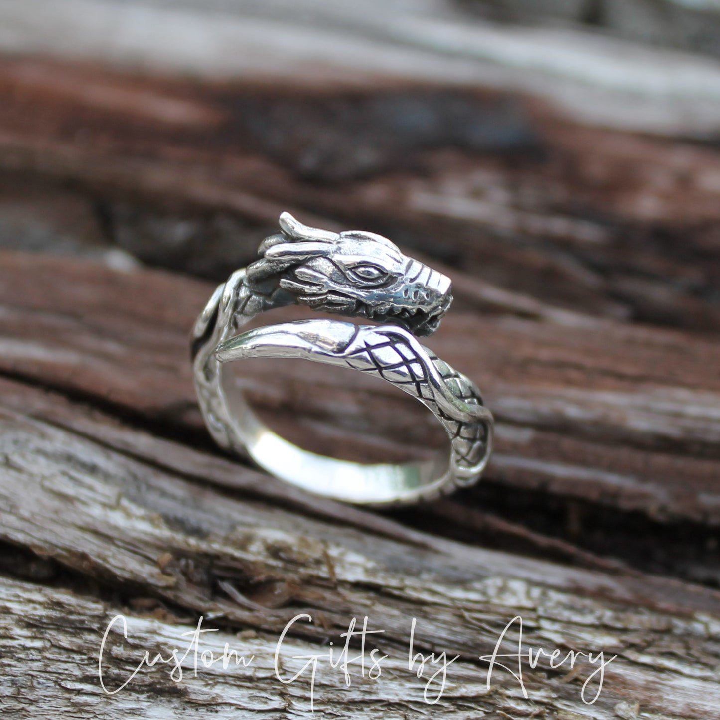 Adjustable Sterling Silver Wrap Around Dragon Ring