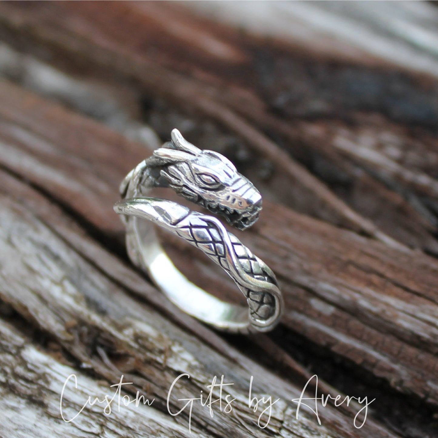 Adjustable Sterling Silver Wrap Around Dragon Ring