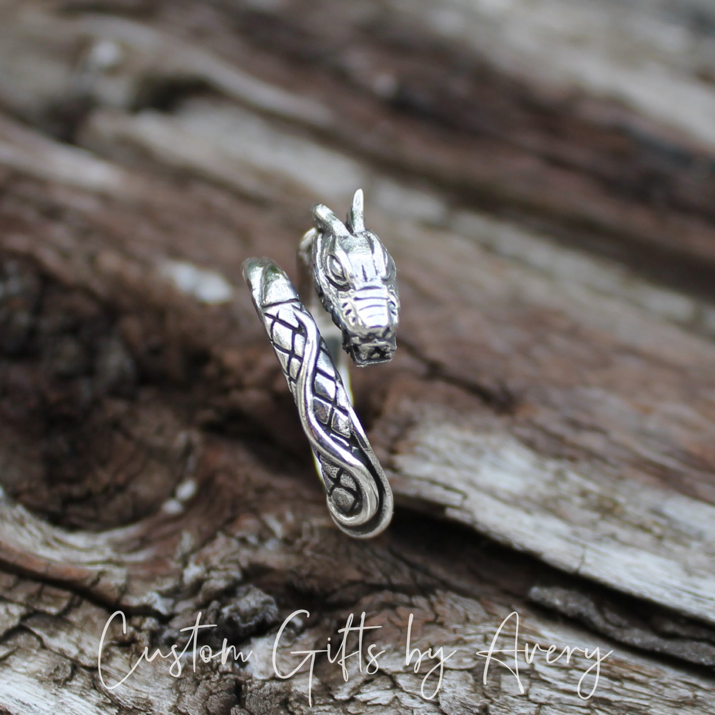 Adjustable Sterling Silver Wrap Around Dragon Ring