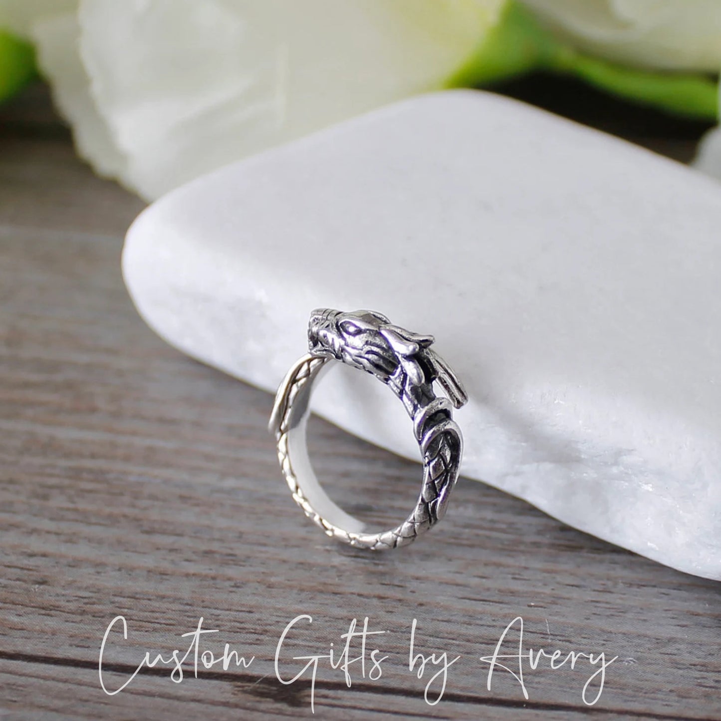 Adjustable Sterling Silver Wrap Around Dragon Ring