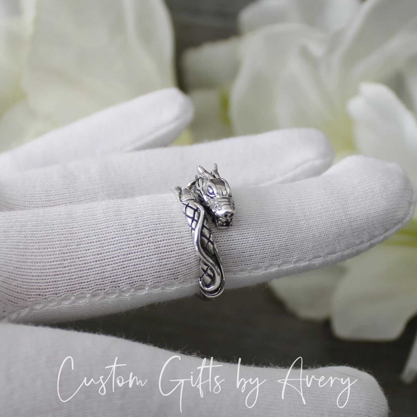 Adjustable Sterling Silver Wrap Around Dragon Ring